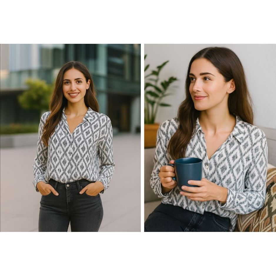 Other Cloth & Stone Button-Up Top Gray Diamond Print Size M Lightw Size M / US 6-8 / IT 42-44 - 1 Thumbnail
