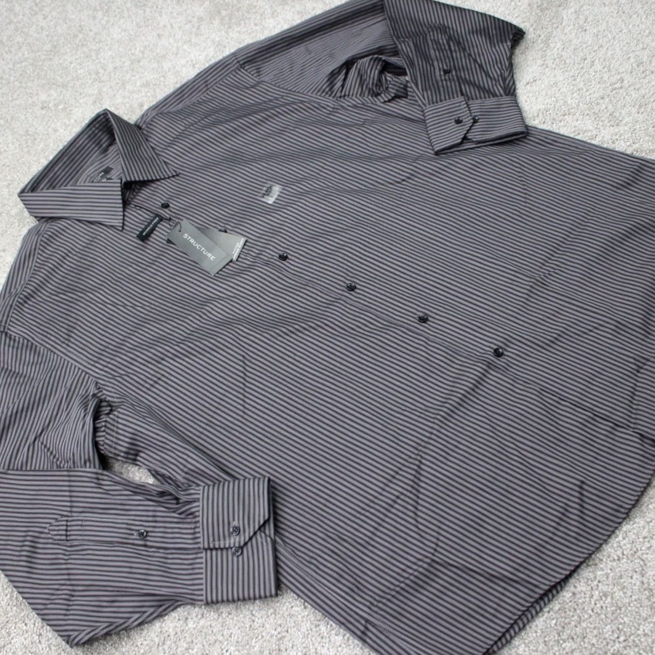 Vintage Structure Dress Shirt Mens XL 17-17 1/2 32/33 Black Wrinkle Free L/S NWT Vintage No Size 48R - 7 Thumbnail