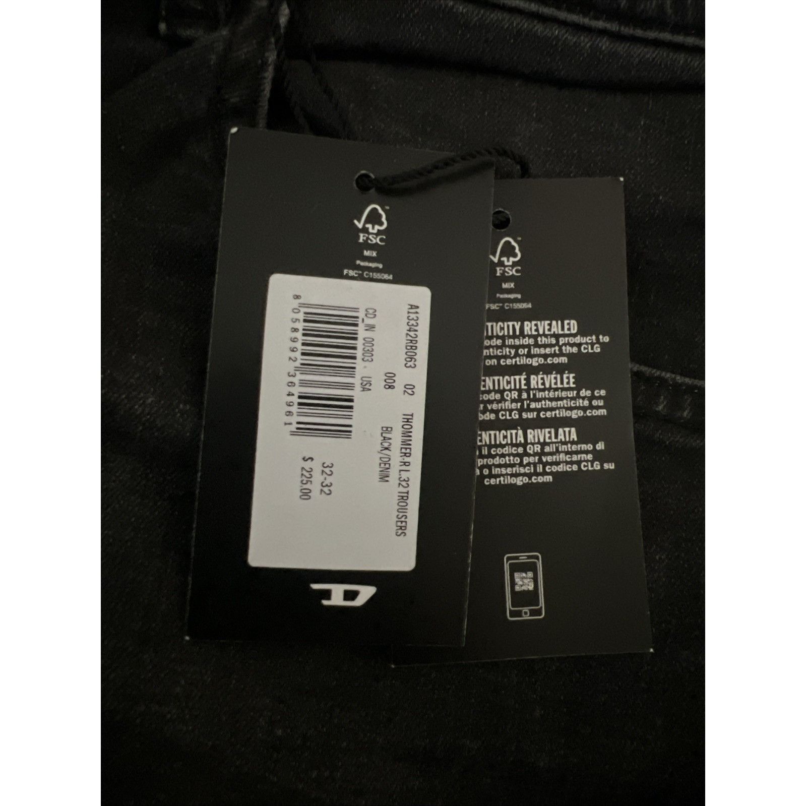 Diesel Diesel Mens Thommer Slim Fit Jeans RB063 Black Size 32/32 Size US 32 / EU 48 - 7 Thumbnail