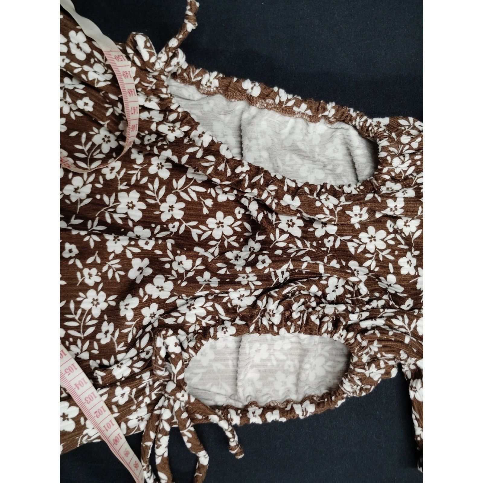 Jessica Simpson Brown and White Floral Midi Dress with Cutout Tie Waist Size M / US 6-8 / IT 42-44 - 5 Thumbnail