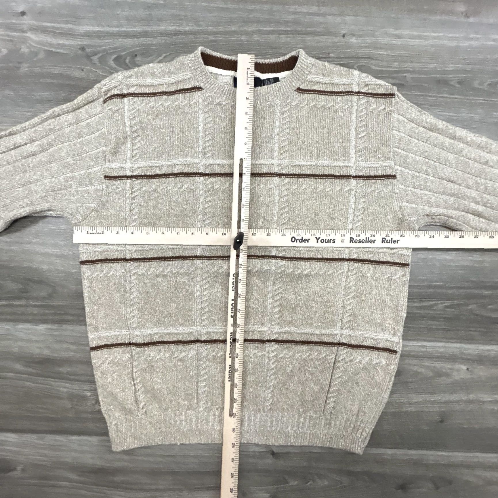 Bill Blass VINTAGE Bill Blass Sweater Mens XL Beige Brown Knit Crewneck Pullover Striped Y2K Crew Neck Long Sleeve Size US XL / EU 56 / 4 - 4 Thumbnail