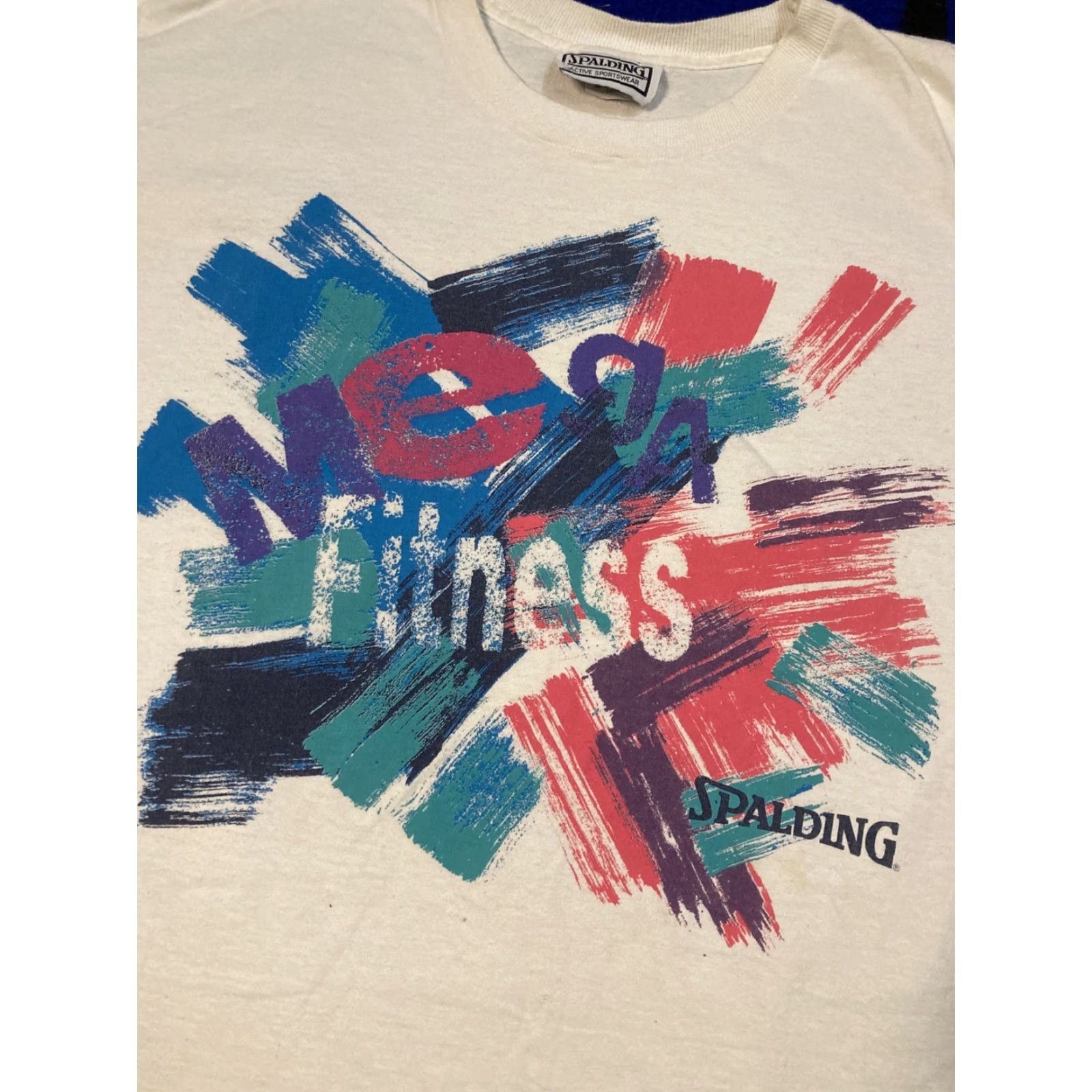 Spalding VINTAGE Spalding Mega Fitness Neon Paint 80s Single Stitch T Shirt White Large Men Mens Shirt Size US L / EU 52-54 / 3 - 2 Thumbnail