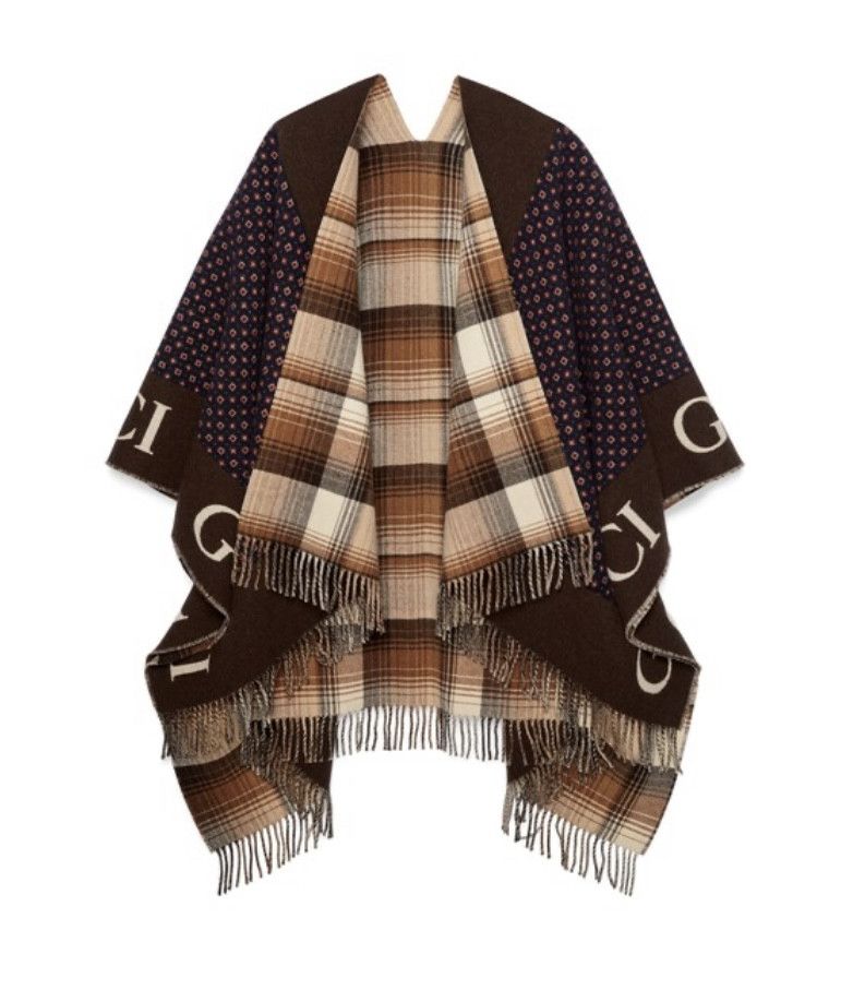 Gucci Gucci Reversible wool Poncho with geometric motif Size US L / EU 52-54 / 3 - 1 Thumbnail