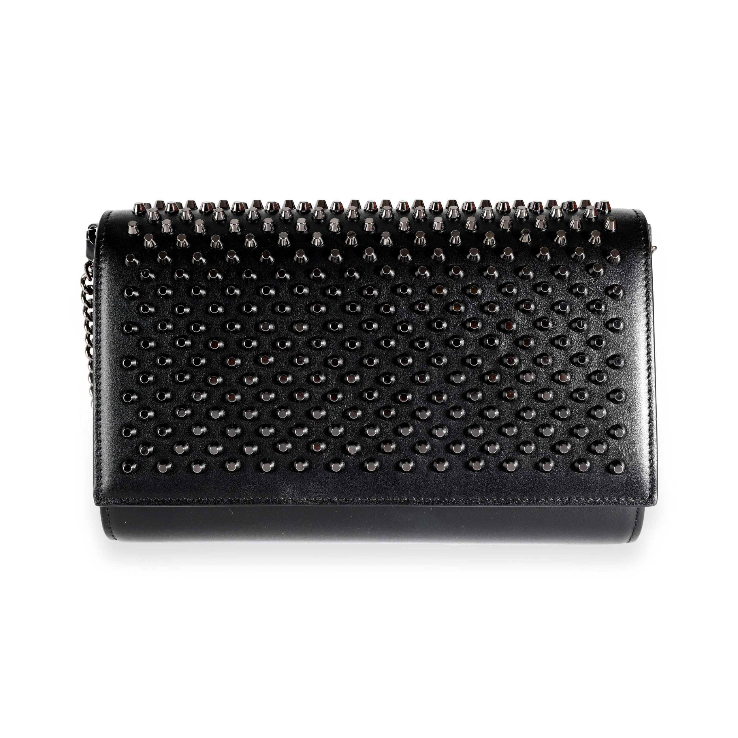 image of Christian Louboutin Black Leather Spiked Paloma Clutch, Women's