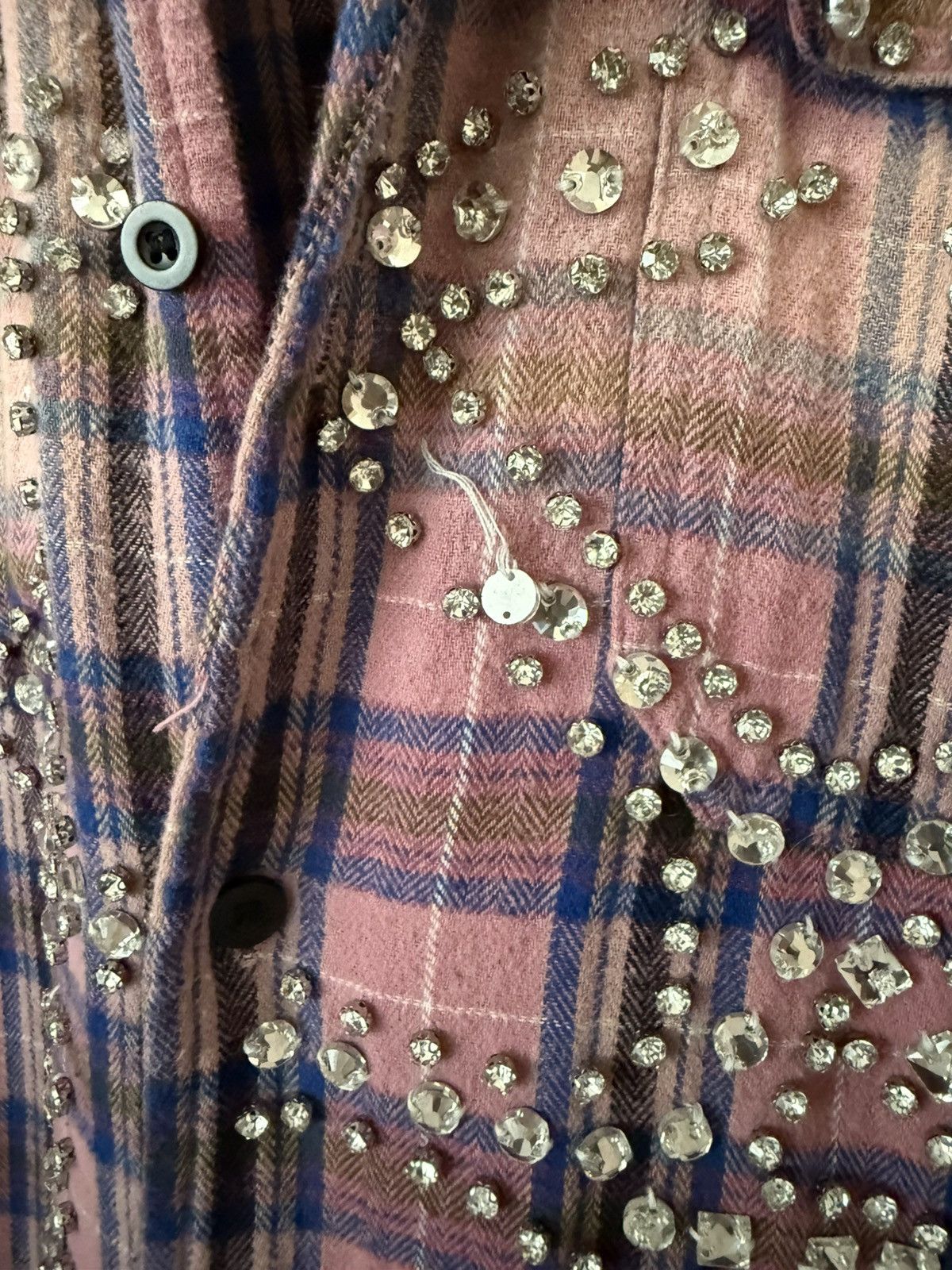Vale Vale Forever Pink Rhinestone Flannel Button Up Size US XXL / EU 58 / 5 - 2 Thumbnail