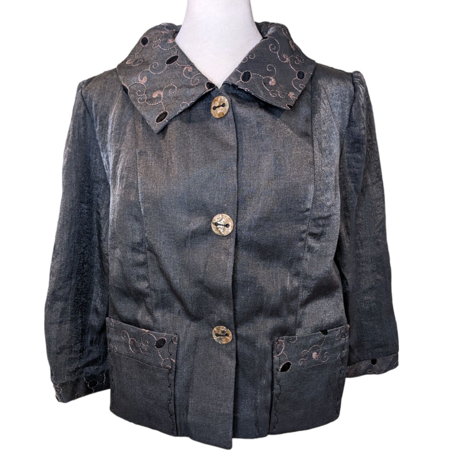 Other L. O'Neill Designs Silver Embroidered Lagenlook Blazer Size XS / US 0-2 / IT 36-38 - 1 Thumbnail
