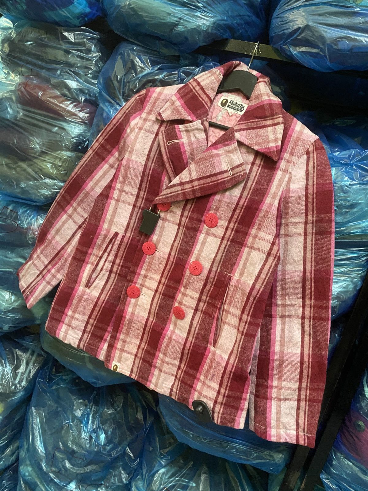 Nigo Vintage A Bathing Ape Pink Plaid Wool-Style Peacoat NIGO Era Size US S / EU 44-46 / 1 - 2 Thumbnail