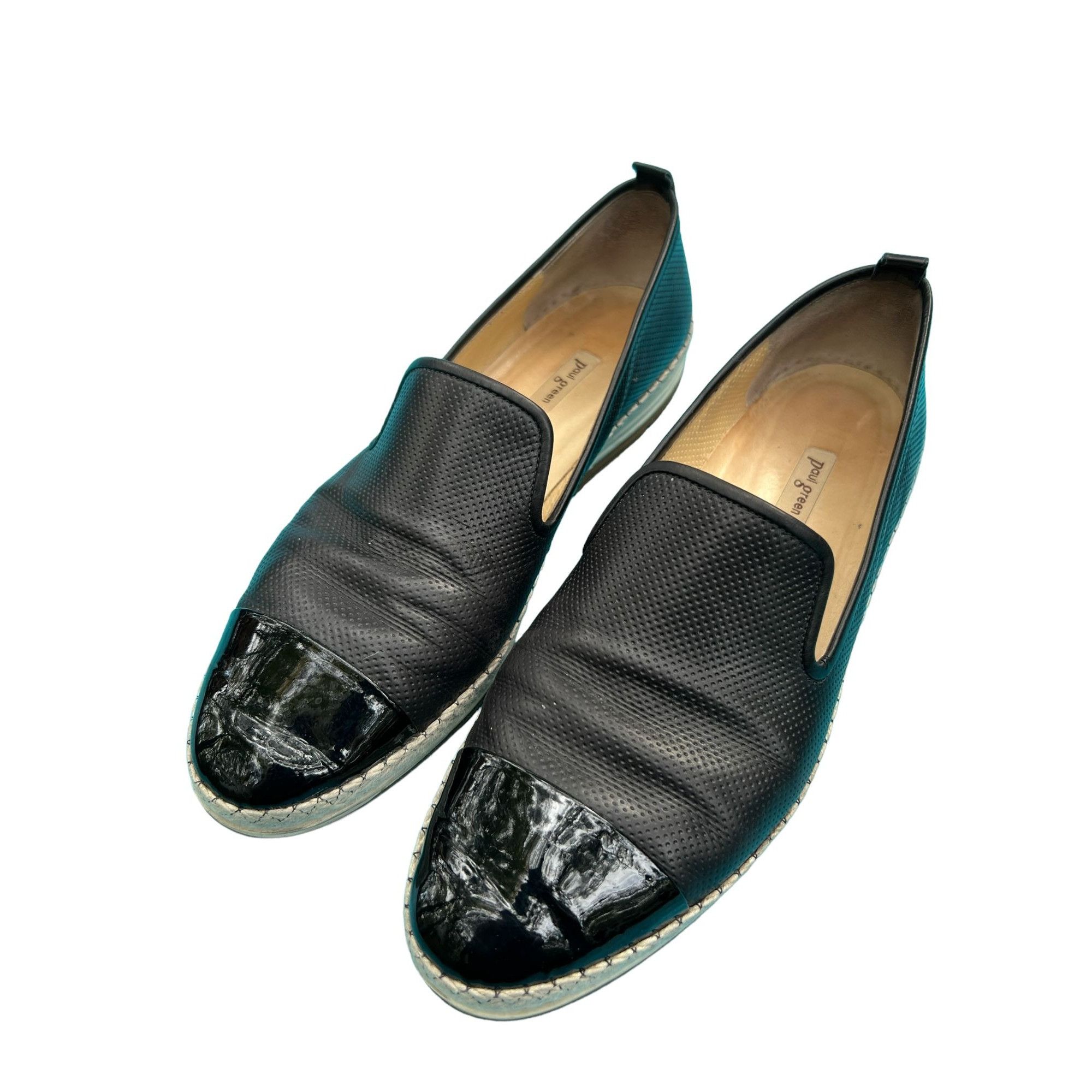 Other Paul Green Black Leather Loafer Shoes Patent Tip Espadrille Size US 10 / IT 40 - 1 Thumbnail