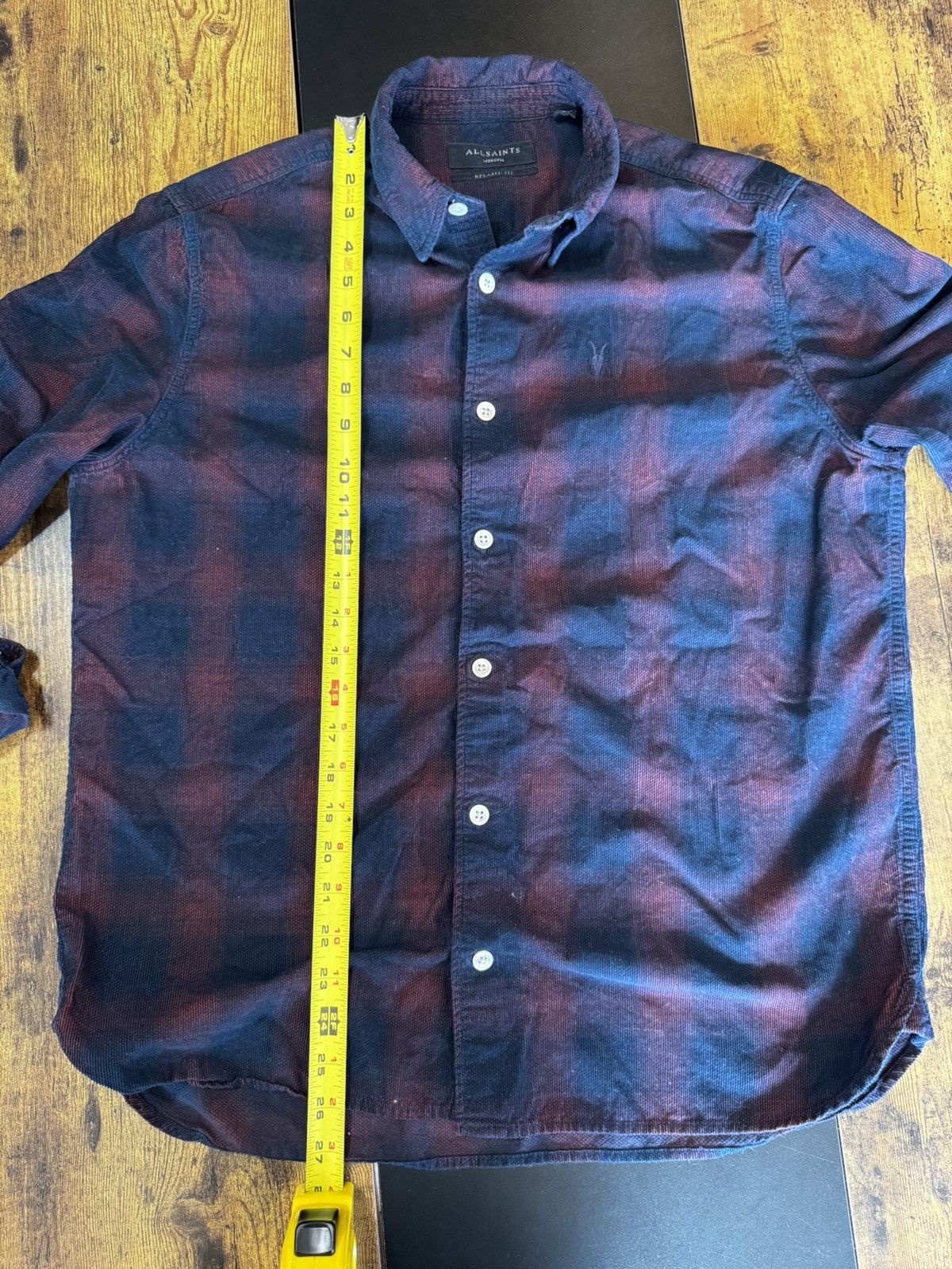 Allsaints Allsaints Manray Cotton Corduroy Button Up Navy/Red Size US M / EU 48-50 / 2 - 4 Thumbnail