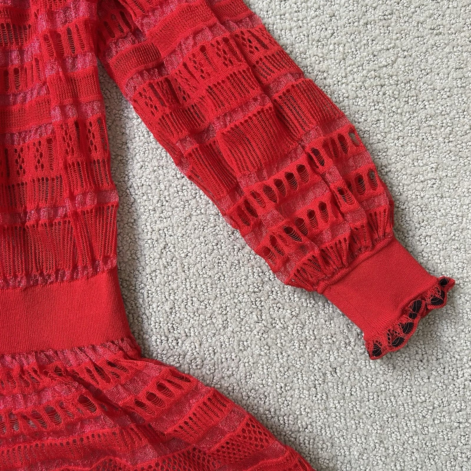 Alexander McQueen Alexander McQueen Vintage 90s Red Off The Shoulder Sheer Lac Size S / US 4 / IT 40 - 10 Thumbnail