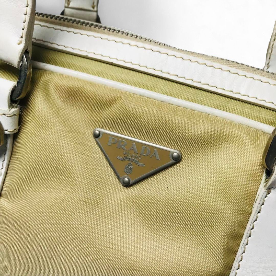 Prada Prada - Handbag White Leather Nylon Beige Shoulder Bag Size ONE SIZE - 3 Thumbnail