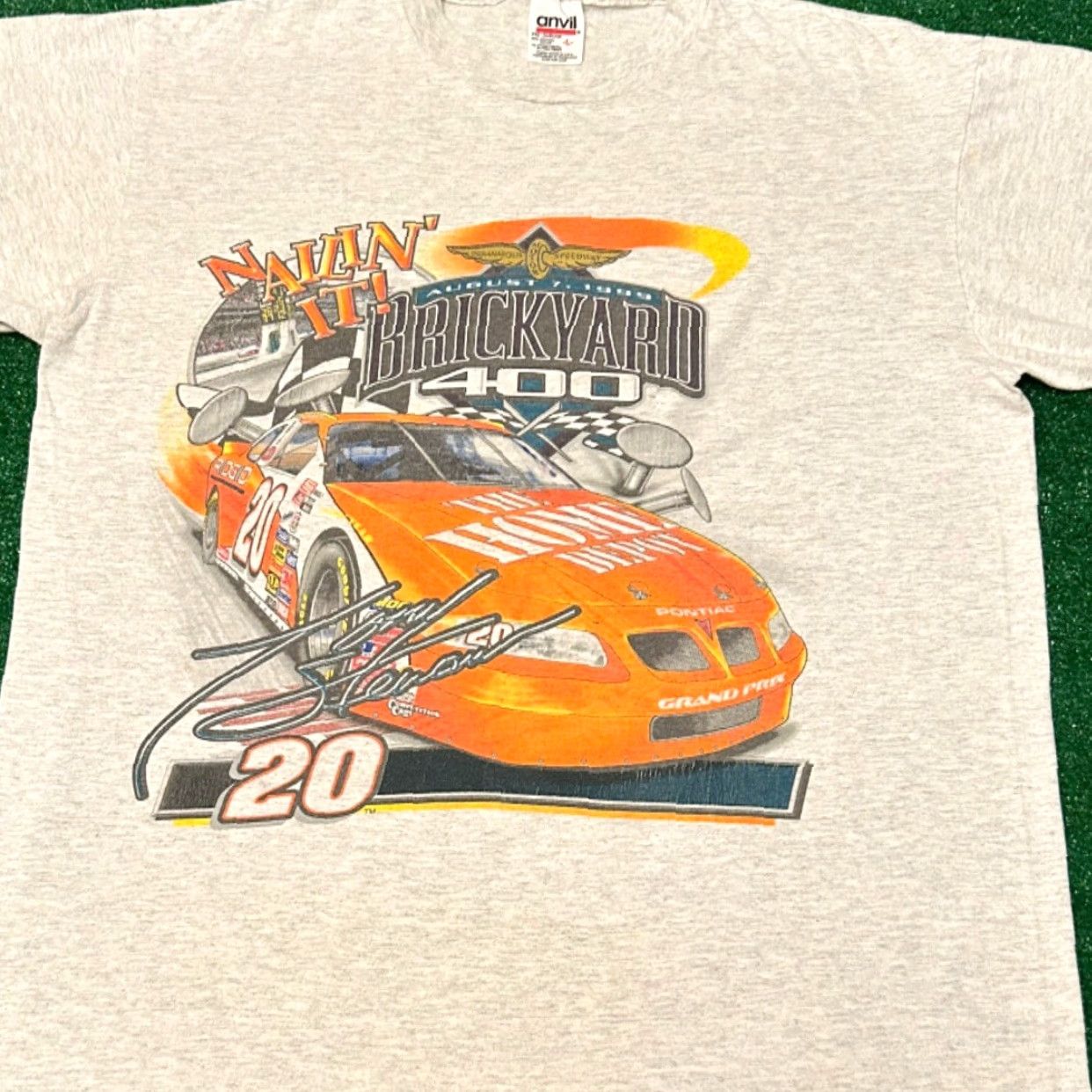 NASCAR VINTAGE Tony Stewart Brickyard 400 1999 VTG Shirt Mens Large Gray Short Sleeve 90s NASCAR Double-Sided Size US L / EU 52-54 / 3 - 4 Thumbnail