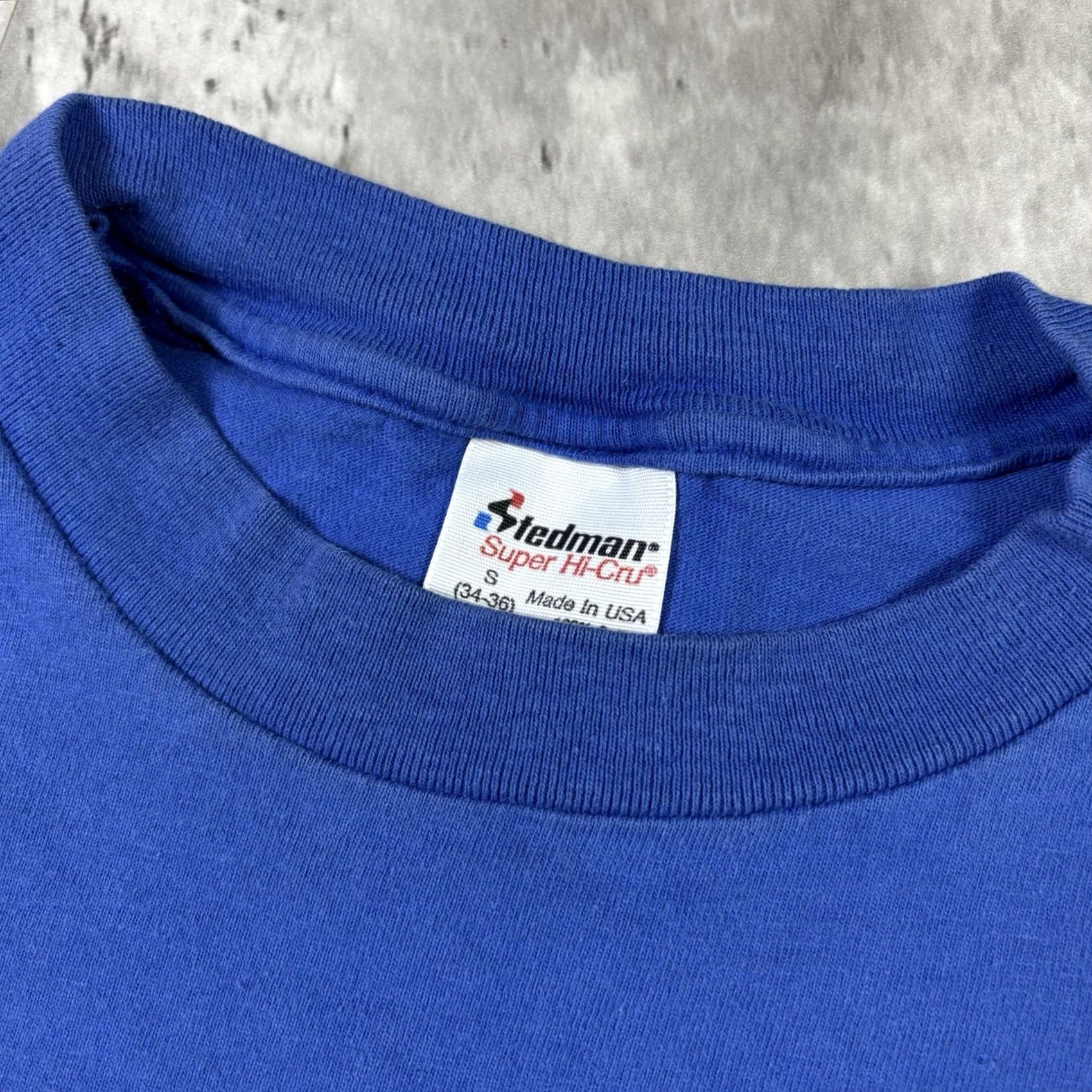 Spell VINTAGE Boston T Shirt Blue Single Stitch Spell Out size Small 90s USA Shirt Mens S Short Sleeve Crew Neck Cotton Graphic Print USA Stitch 90s Vintage Size US S / EU 44-46 / 1 - 5 Thumbnail
