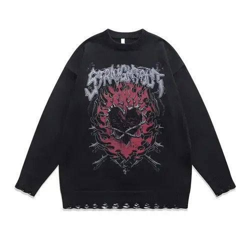 Aran Isles Knitwear × Japanese Brand Oversized Knit Flame Thorn Heart Goth Sweaters Size US M / EU 48-50 / 2 - 1 Thumbnail