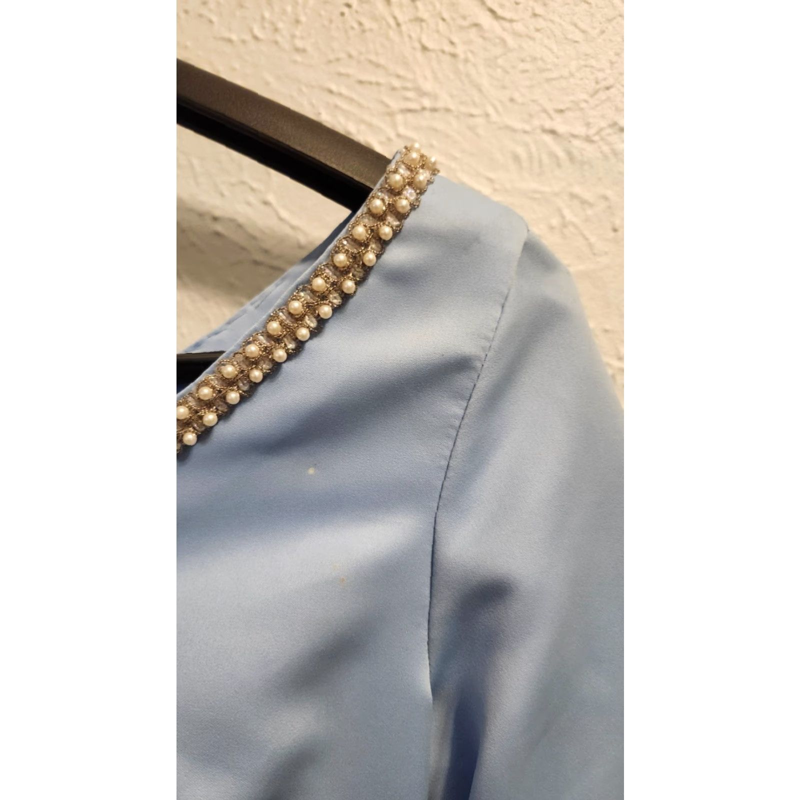 Bell VINTAGE Evening Custom Dress – Size Medium – Light Blue – Bell Sleeves – Pearl Accent – 1970s Women’s/Adult Fashion Size S / US 4 / IT 40 - 3 Thumbnail