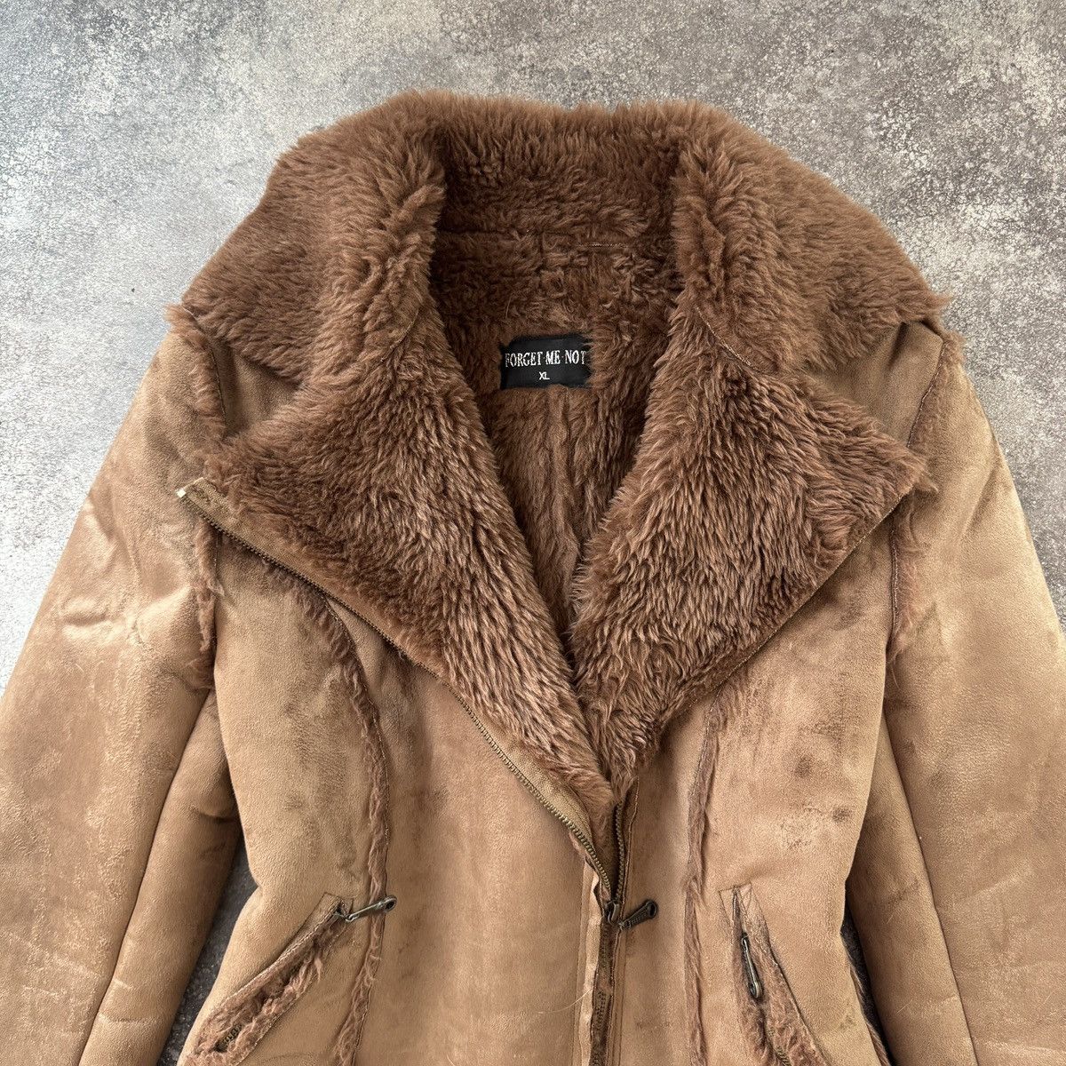 20471120 Japanese Style Faded/Washed Faux Fur Sheepskin Jacket Size XL / US 12-14 / IT 48-50 - 4 Thumbnail