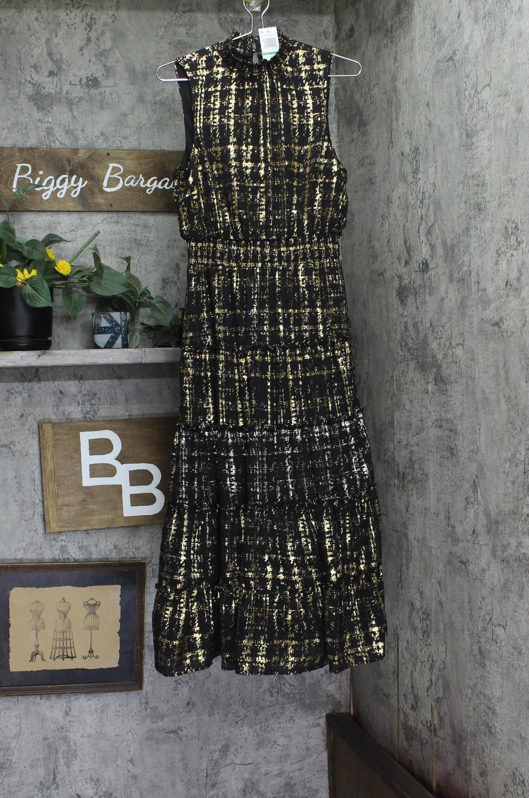 Nwt Msk Petite Mock Neck Metallic Maxi Dress Black / Gold Lp -  veloxcontactcenter.com.br