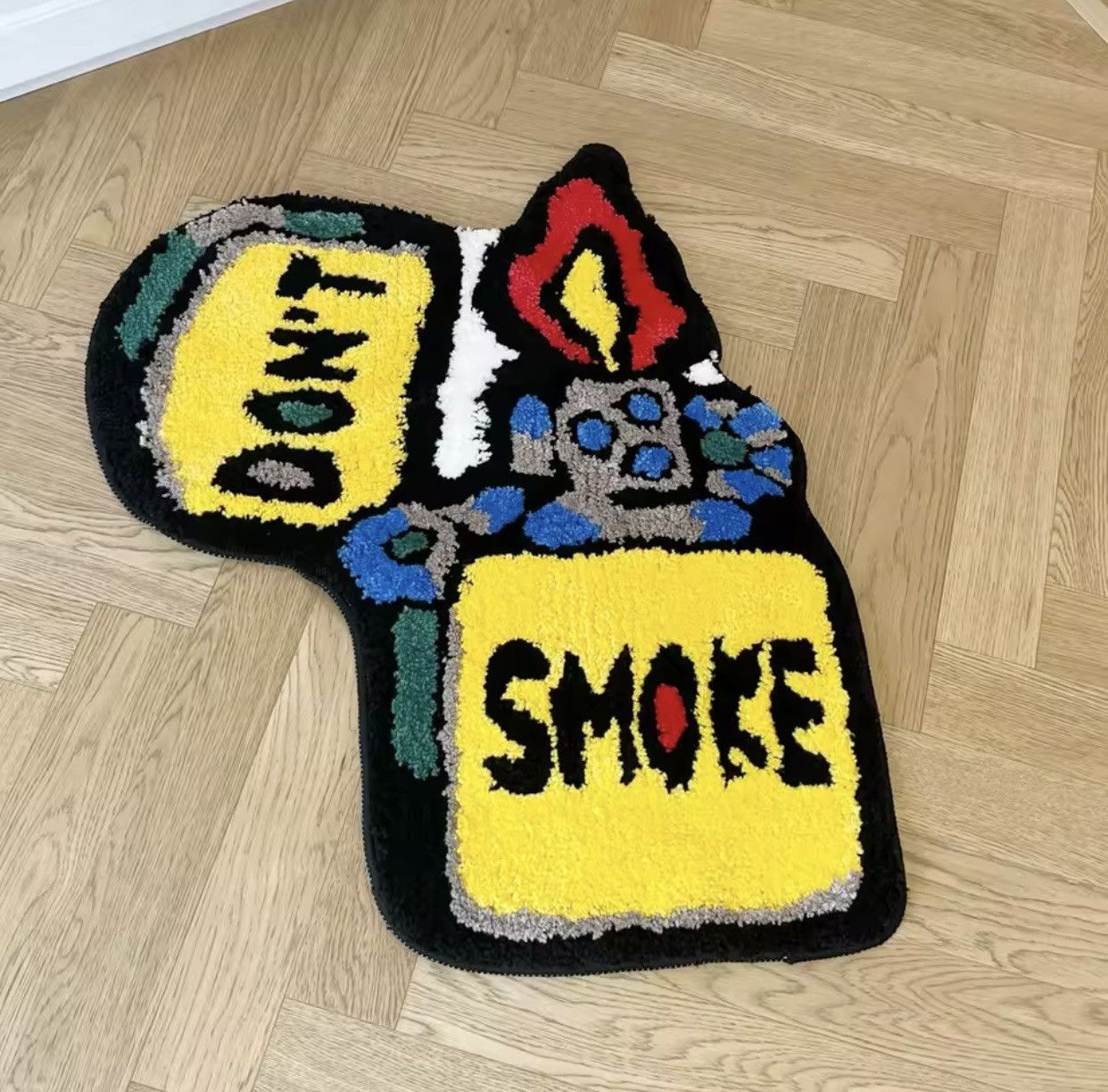 Japanese Brand × Vintage Yellow Lighter Don't Smoke Flocking Rug Carpet Size ONE SIZE - 3 Thumbnail