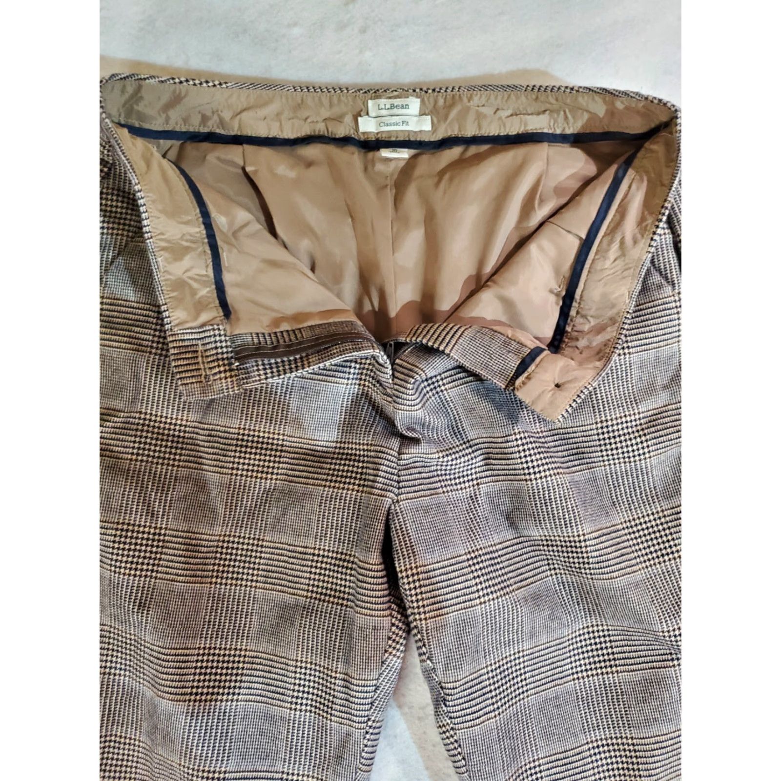 Vintage VINTAGE L.L. BEAN Plaid Houndstooth 100% Cotton Pants Womens Petite 10 Brown Classic Fit Feminine 10P Straight Pants Womens Size 32" / US 10 / IT 46 - 5 Thumbnail