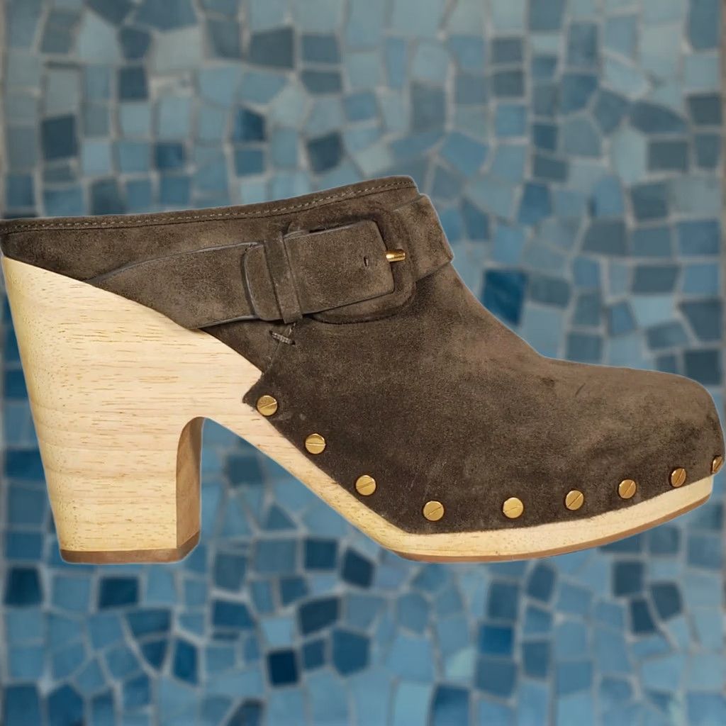 Veronica Beard VERONICA BEARD Dacey Suede Clogs Pecan Buckle Trim Studs Women's US 10 M Clog Shoes Size ONE SIZE - 1 Thumbnail