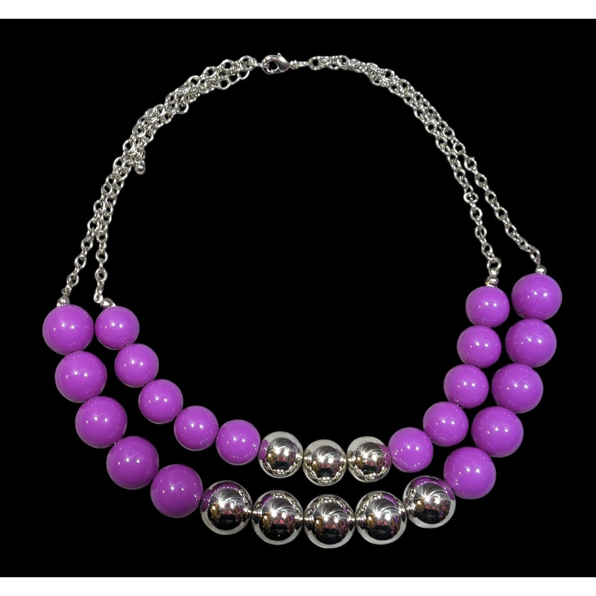 Other Retro 80s Style Purple And Silver Chunky Beaded Multilayer N Size ONE SIZE - 1 Thumbnail