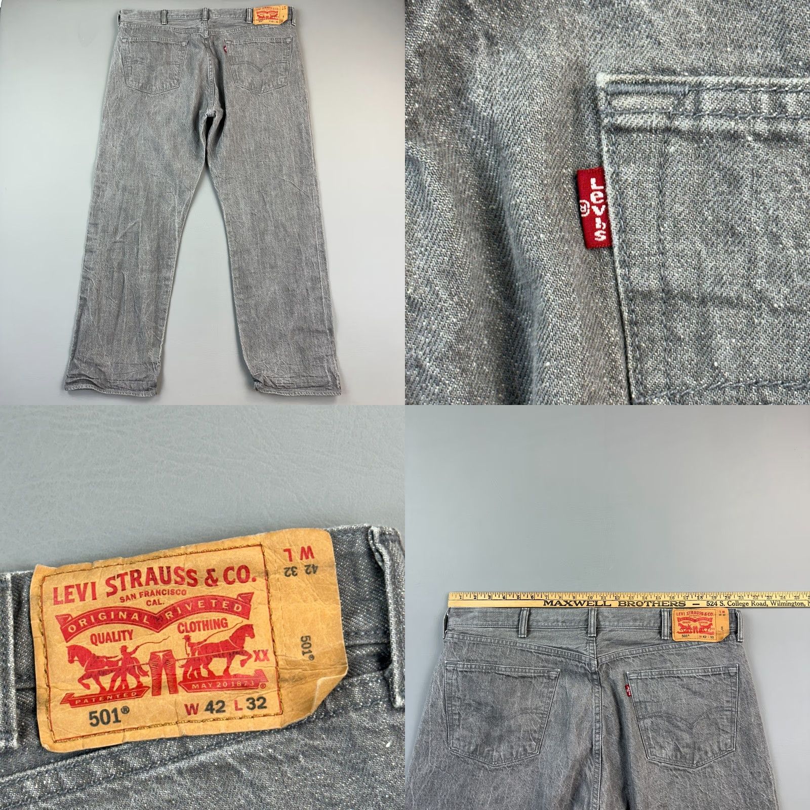 Levi's Levis 501 Jeans Mens 42x30 Gray Charcoal Wash Original Fit Button Fly Denim Modern Straight 90s Cowboy Retro Mens Size US 42 / EU 58 - 9 Thumbnail