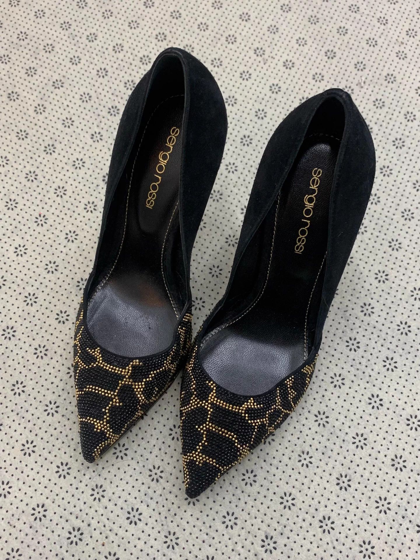 Sergio Rossi Sergio Rossi Black & Gold Crystal Heels 35.5 Size US 4.5 / IT 34.5 - 1 Thumbnail