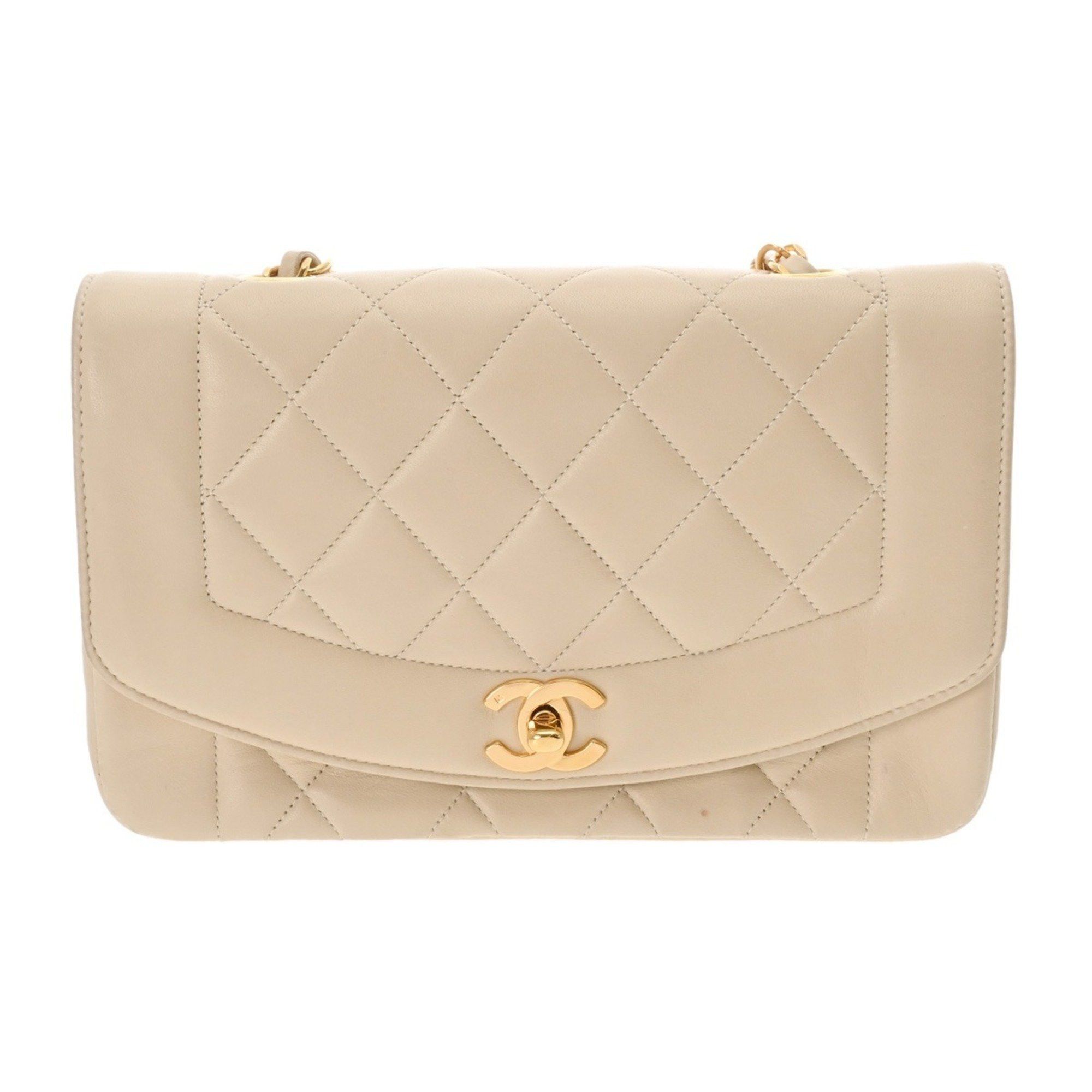 Chanel Matelasse Diana Chain Shoulder Bag 22Cm Beige A01164 Women's Lambskin