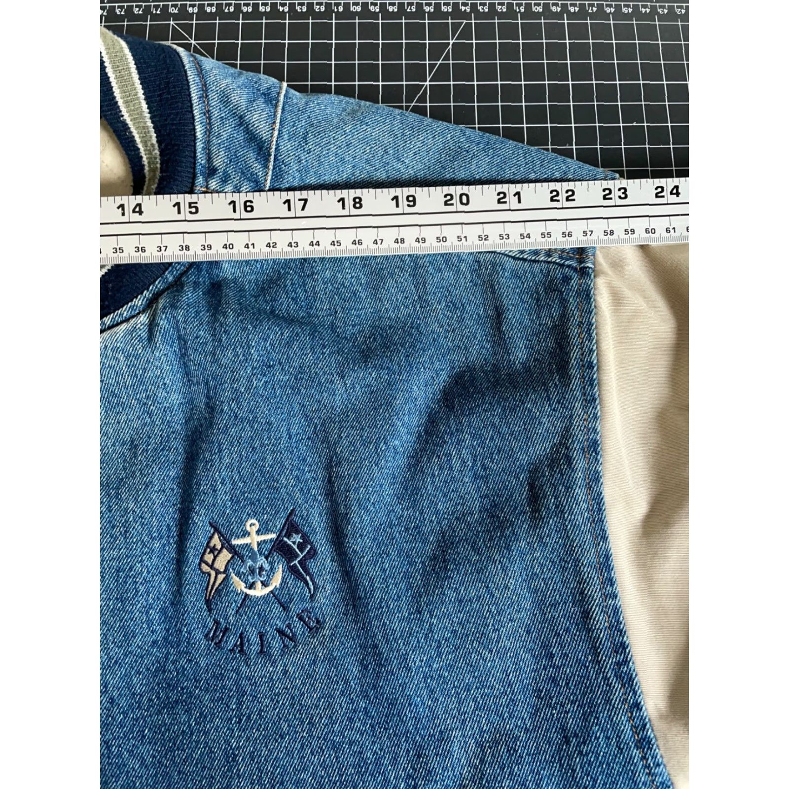 Vintage VINTAGE Gear for Sports Denim Bomber Jacket Men XL Blue Beige Maine Embroidery Size US XL / EU 56 / 4 - 7 Thumbnail