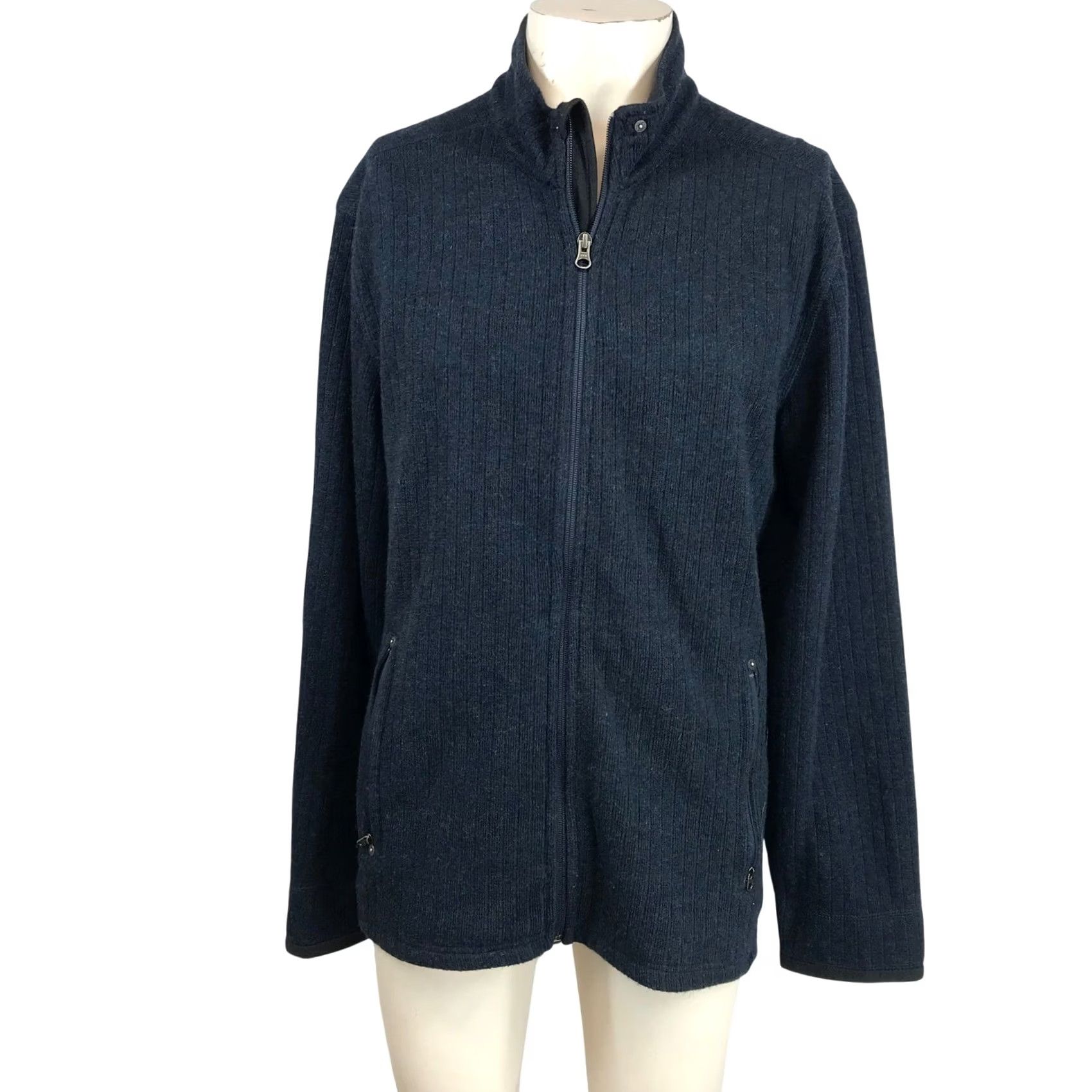 Prana Prana Full Zip Sweater Jacket Mens L Navy Blue Ribbed Knit Fleece Lined Pockets Mock Neck Size US L / EU 52-54 / 3 - 2 Thumbnail