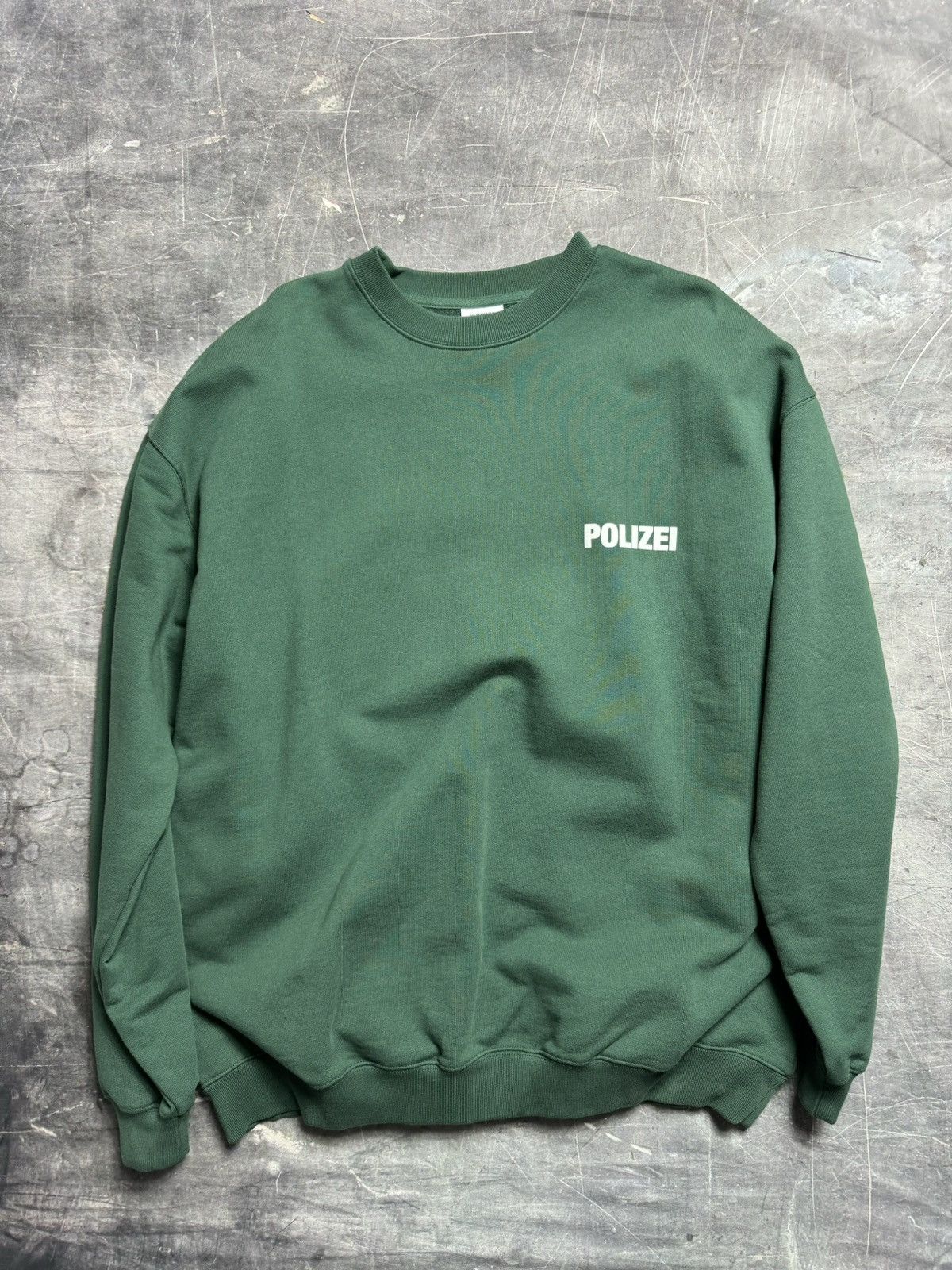 image of Vetements Polizei Crewneck Sweatshirt in Green, Men's (Size Medium)