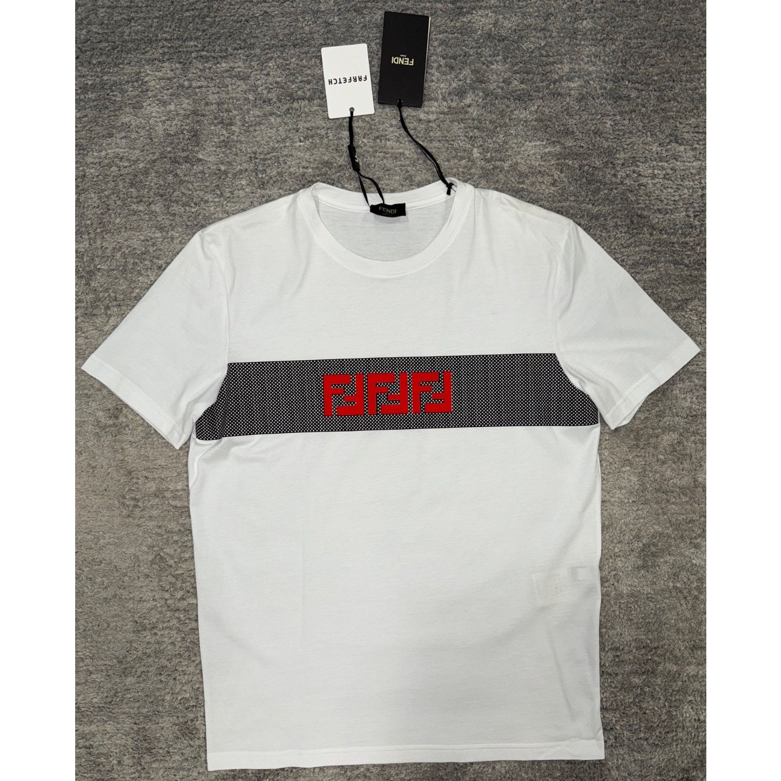 Fendi Fendi White Black Mesh Short Sleeve Cotton T-Shirt Medium M Size US M / EU 48-50 / 2 - 2 Thumbnail