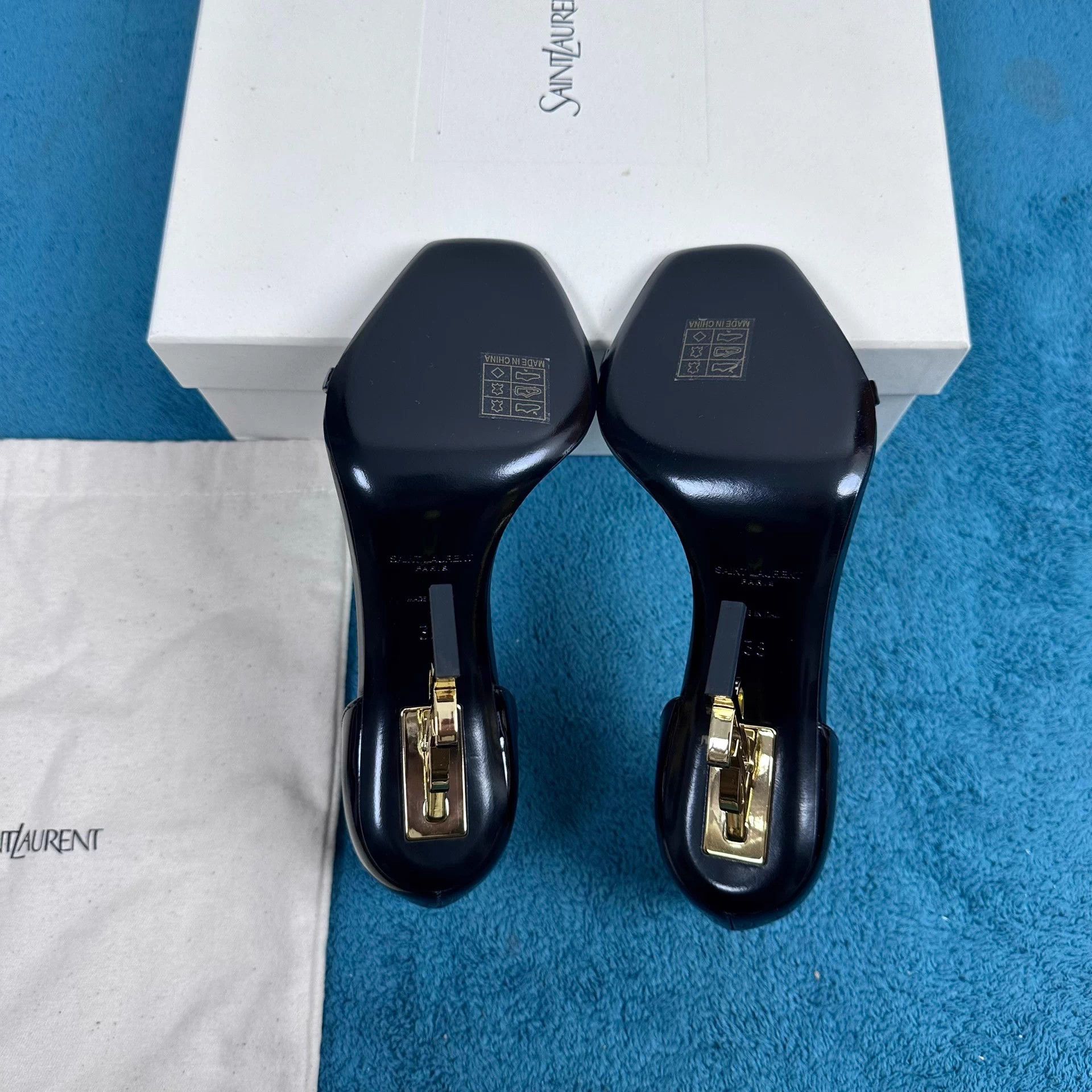 Saint Laurent Paris Saint Laurent Opyum Patent Gold Unique Heel Black 38 Size US 7 / IT 37 - 5 Thumbnail