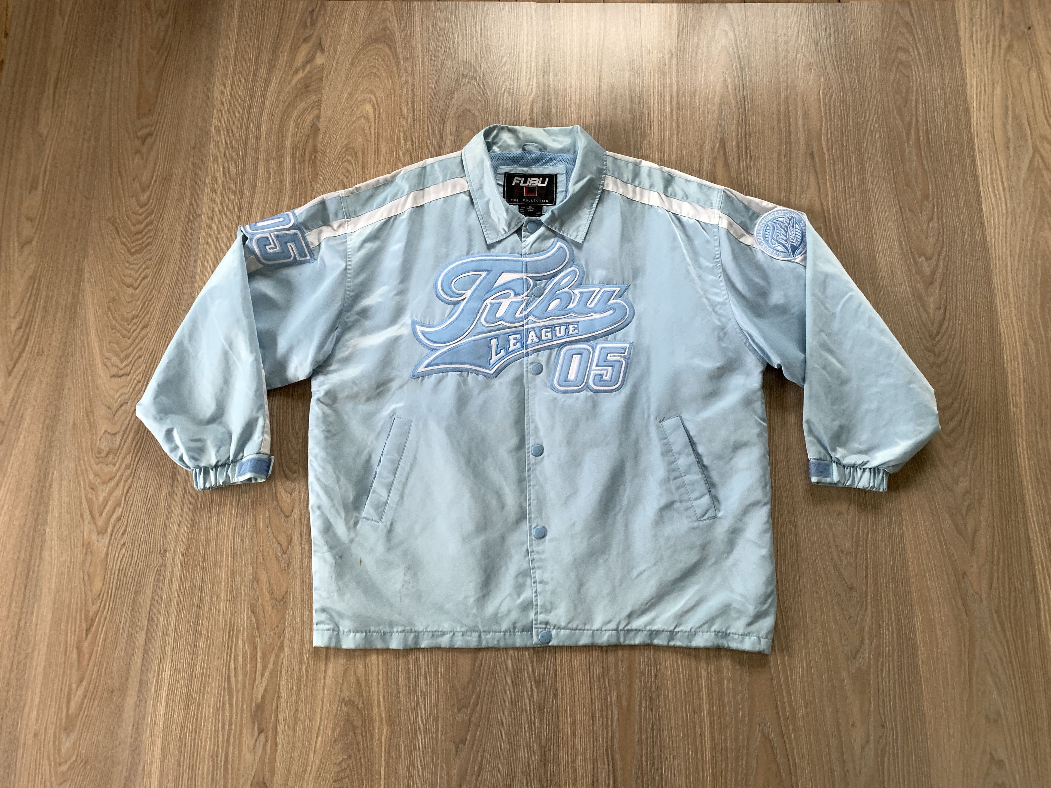 image of Fubu League 05 Windbreaker Light Jacket Big Logo in Baby Blue, Men's (Size XL)