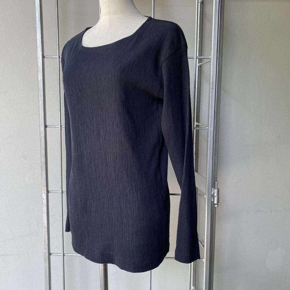 Issey Miyake Plantation Black Crinkled Stretch Long Sleeve Top Size M / US 6-8 / IT 42-44 - 17 Thumbnail