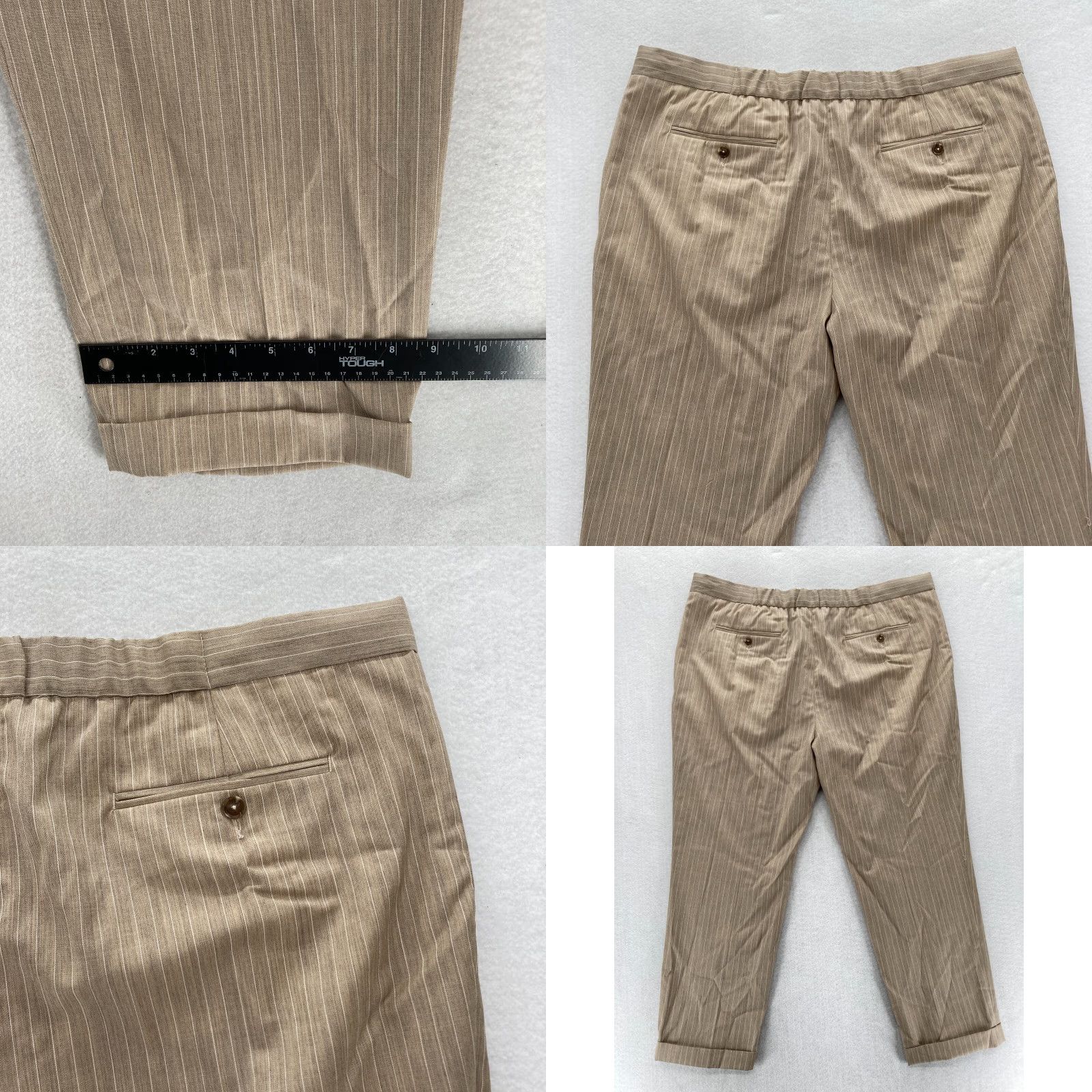 Stafford Stafford Tailored Jogger Pants Mens 44x28 Beige Striped Wool Stretch Drawstring Size US 44 / EU 60 - 9 Thumbnail