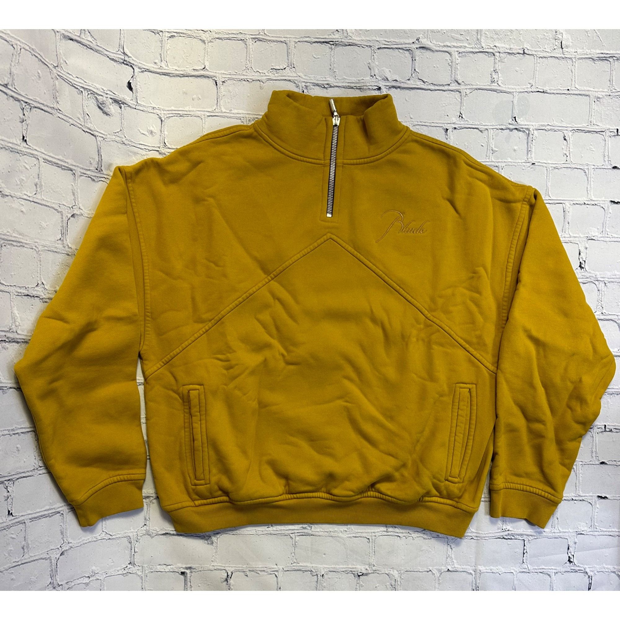 Image of Rhude Quater Zip Mustard Sweatshirt, Men's (Size Small)