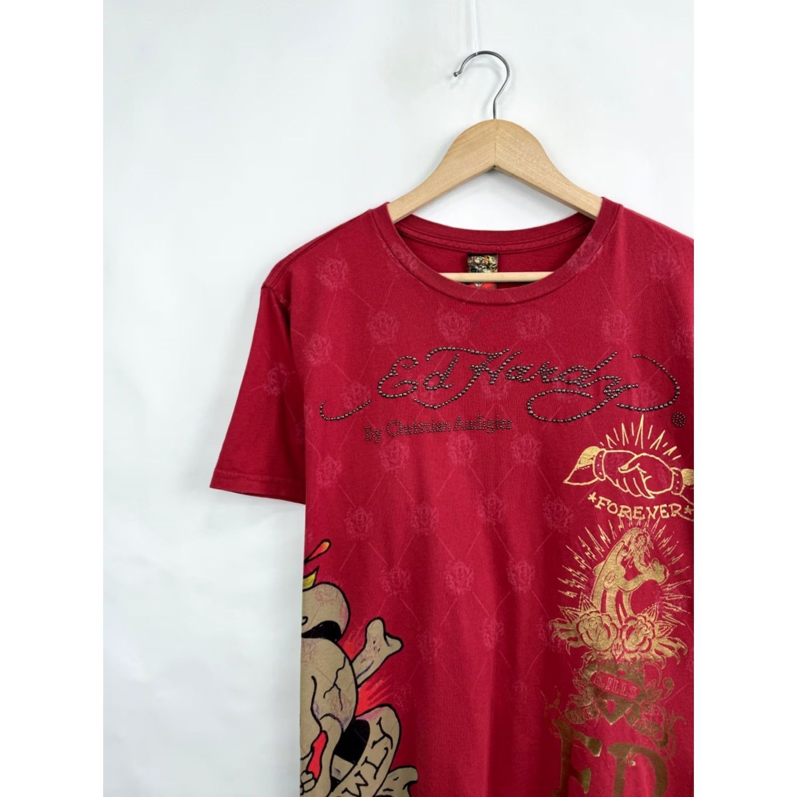 Ed Hardy VINTAGE ED Hardy T-Shirt Men L Red Retro 7829 Christian Audigier USA Sleeve Short Crew Neck cotton Size US L / EU 52-54 / 3 - 3 Thumbnail