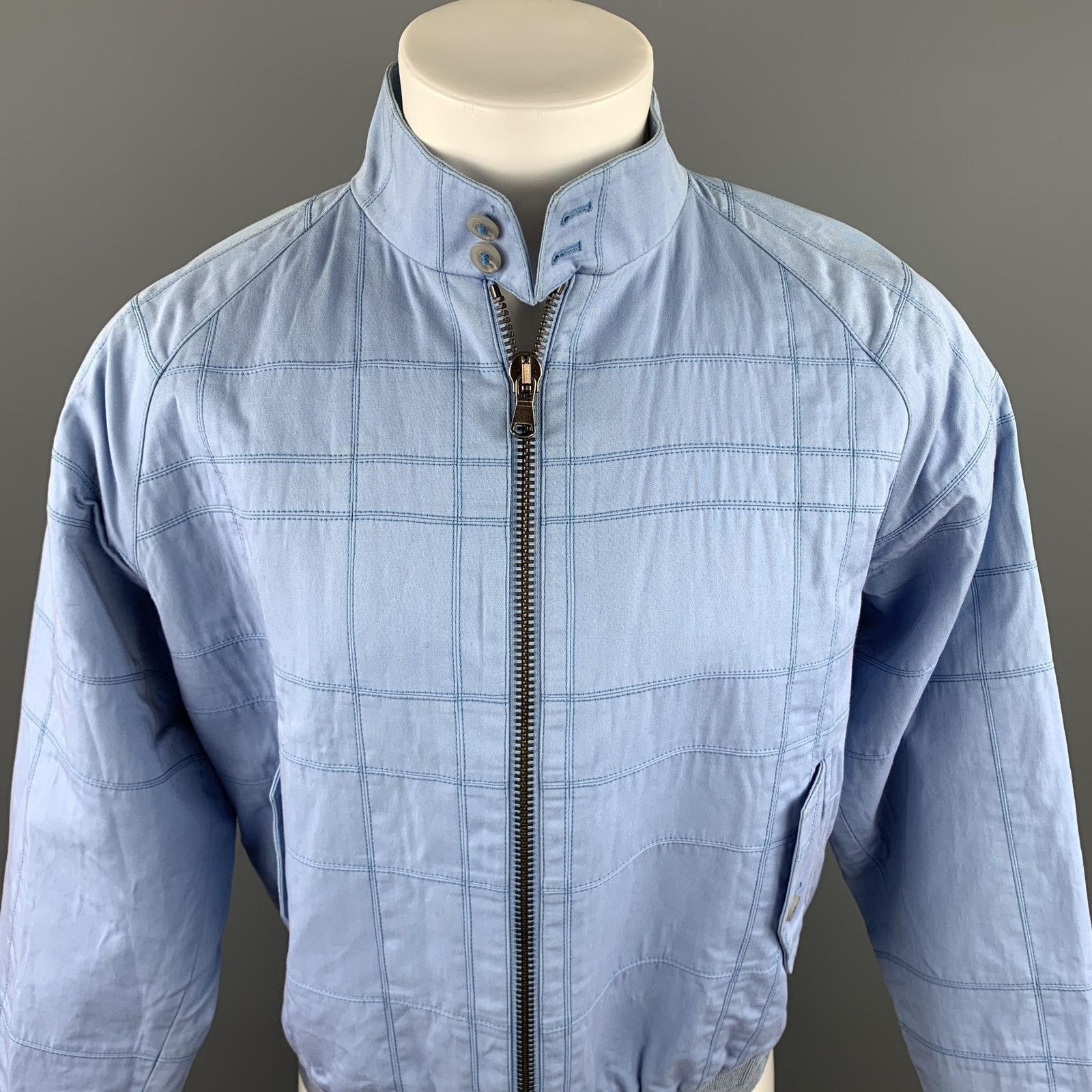 Calvin Klein Size 38 Light Blue Stitched Cotton / Acrylic Zip Up Jacket Size US M / EU 48-50 / 2 - 2 Thumbnail