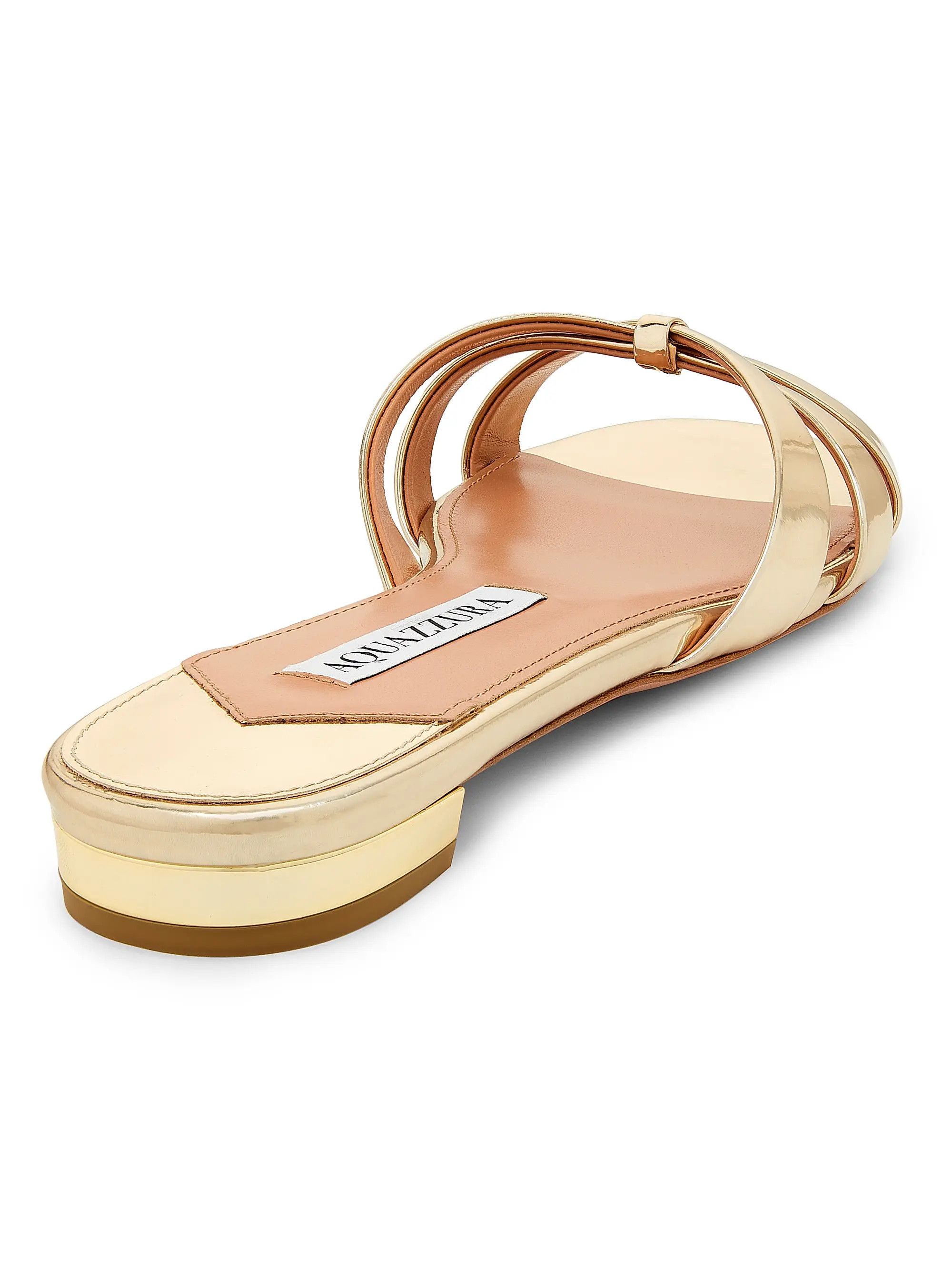 Aquazzura os11x1225 Tati Leather Slide Sandals in Gold Size US 7 / IT 37 - 3 Thumbnail