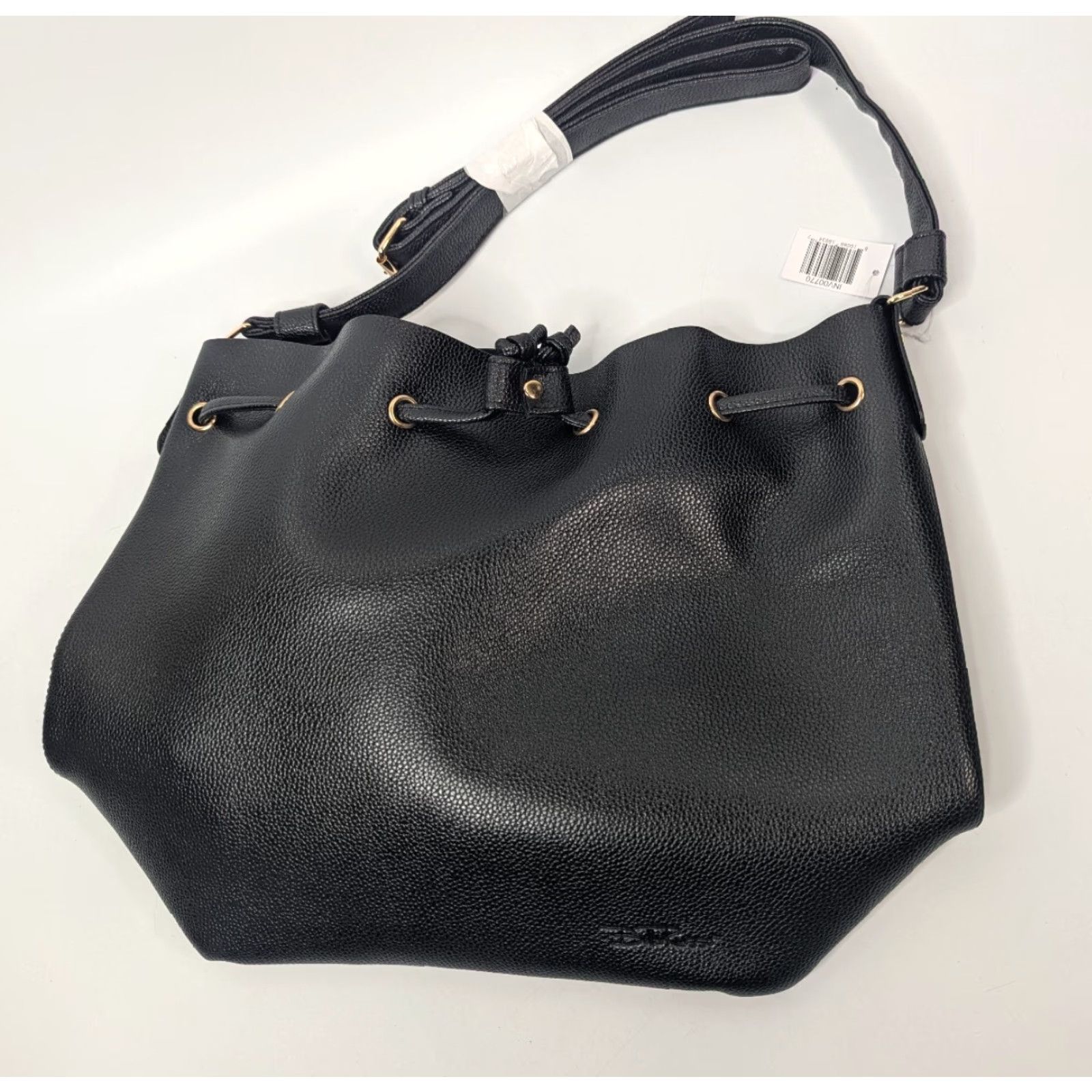 Bell Bella Russo Shoulder Tote Black Bag Women's New Medium Tote Bag Travel Casual Business Faux Leather Black Pebbled Finish Gold Hardware Ladies Womens Size ONE SIZE - 6 Thumbnail