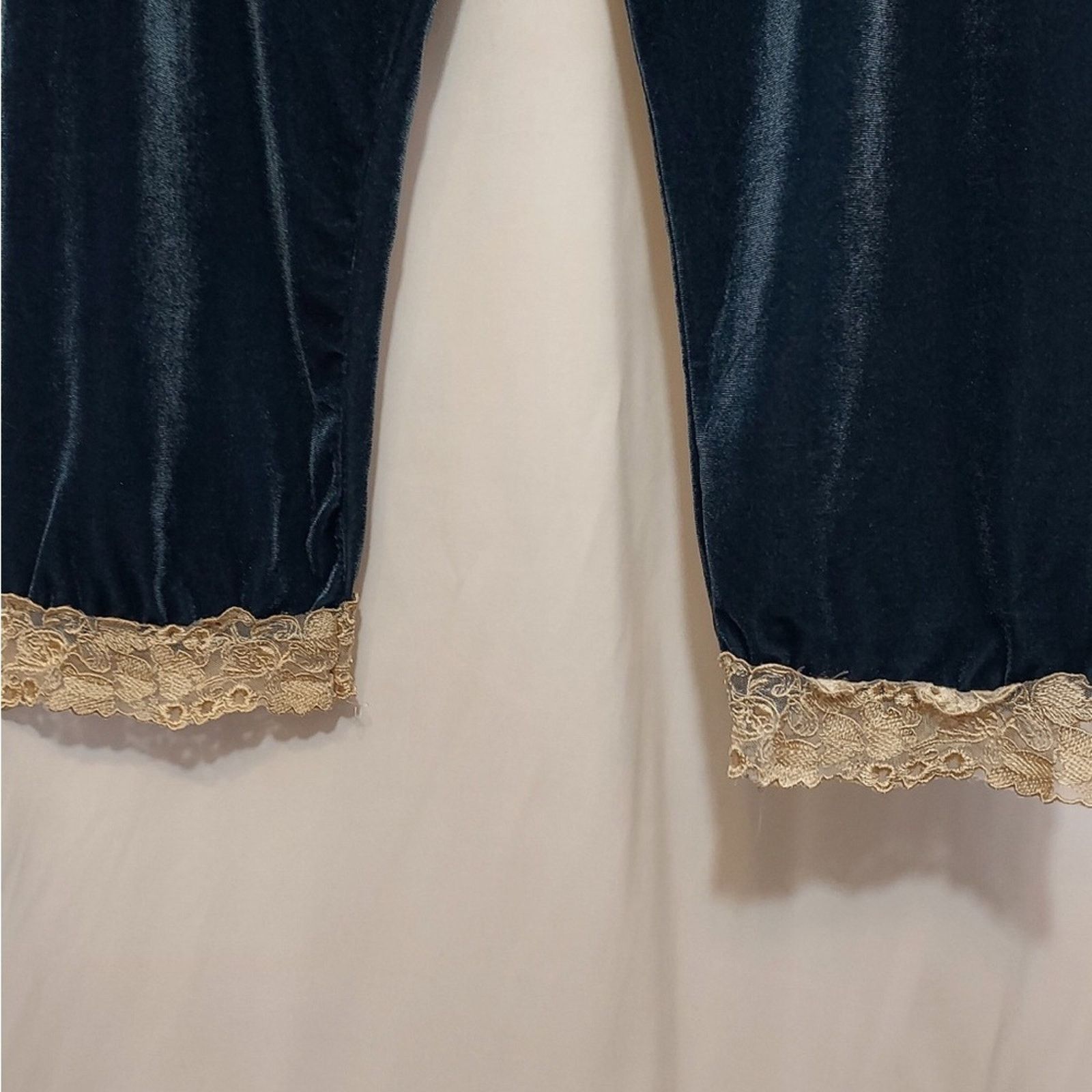 Other Turquoise Teal Blue Velour Velvet Straight Lace Pajama Pants Size 42" / US 20 - 5 Thumbnail