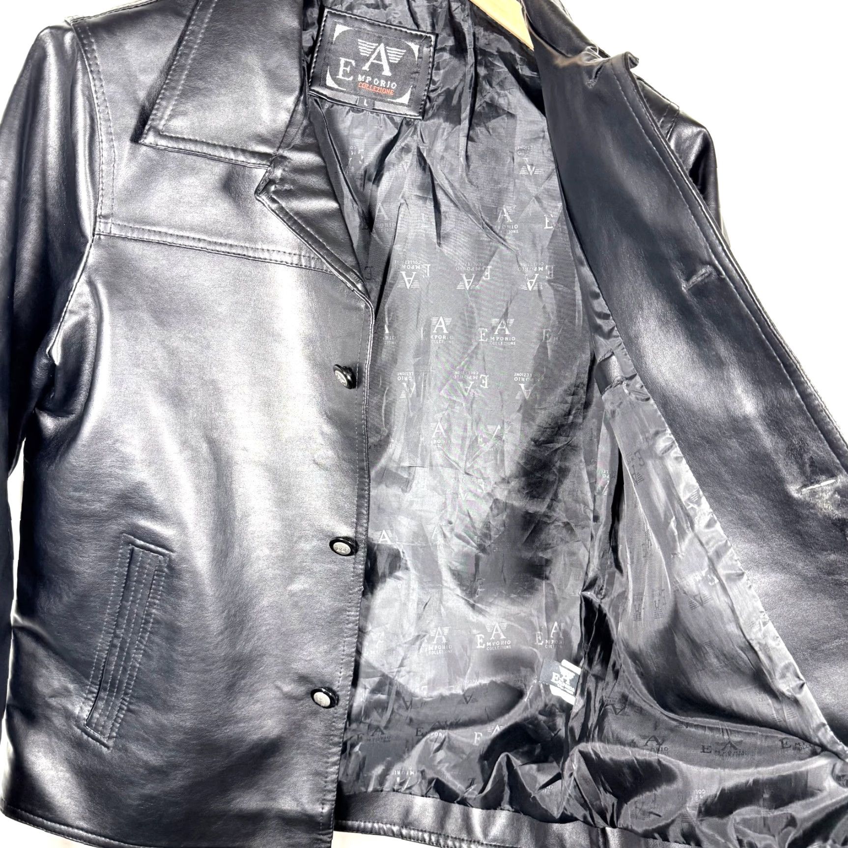 Emporio Armani VINTAGE Emporio Collezione Leather Moto Jacket Men L Black Long Sleeve Size US L / EU 52-54 / 3 - 3 Thumbnail