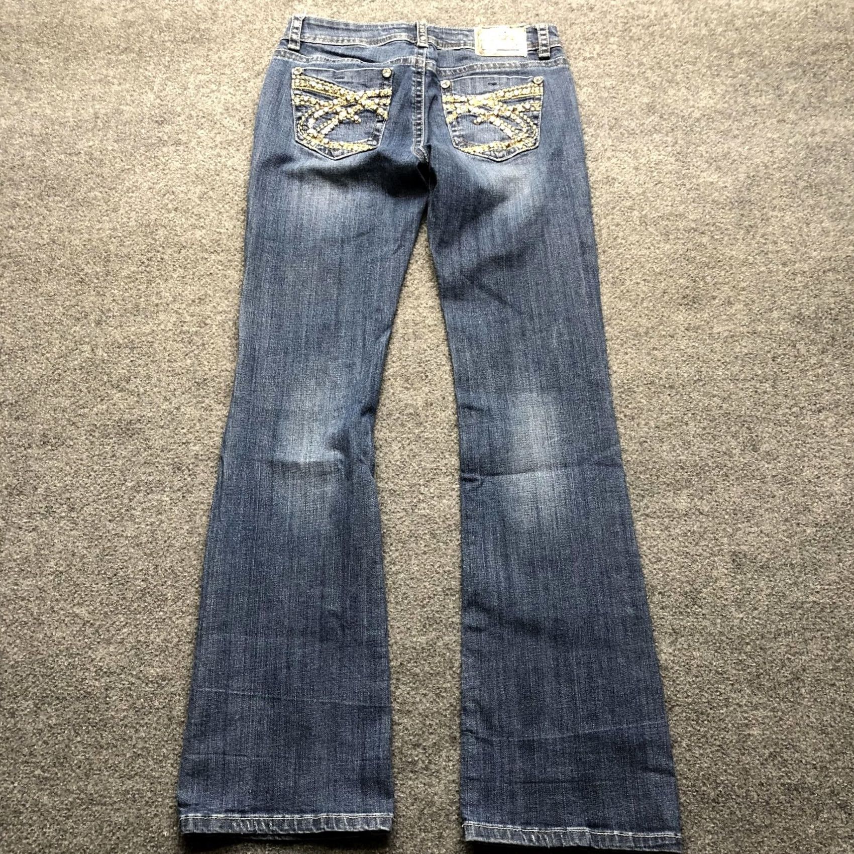Grace in LA Grace In LA Y2K Jeans Juniors 7 Blue Bootcut Embroidered Rhinestone Distressed Denim Jeans Size 28" / US 6 / IT 42 - 7 Thumbnail