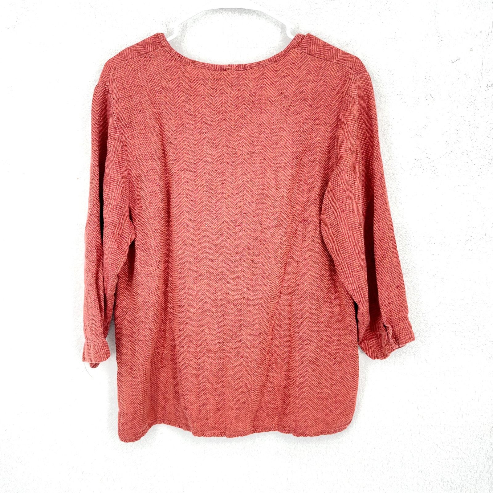 FLAX Flax Coral Linen Lightweight 3/4 Sleeve Swoop Neck Top - S Size S / US 4 / IT 40 - 4 Thumbnail