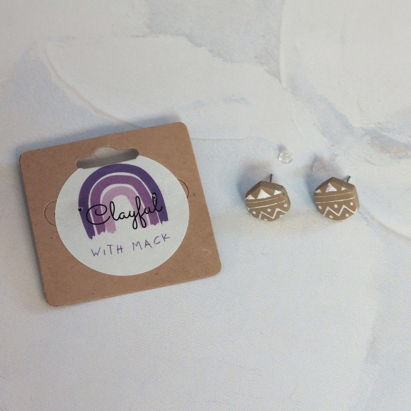 Other Clayful With Mack Tan & White Octagon Boho-Inspired Earrings Size ONE SIZE - 6 Thumbnail