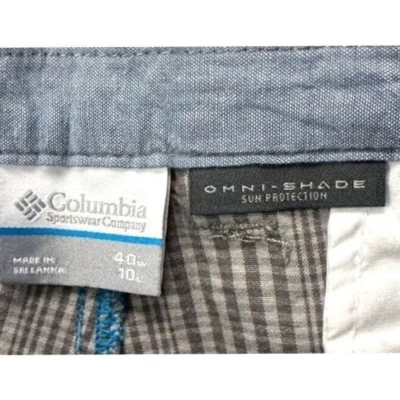 Vintage Columbia Shorts Mens 40X10 Khakis Chino Flat Front Pockets Plaid Beige Omni-Shade Tan Casual Preppy Size US 40 / EU 56 - 4 Thumbnail