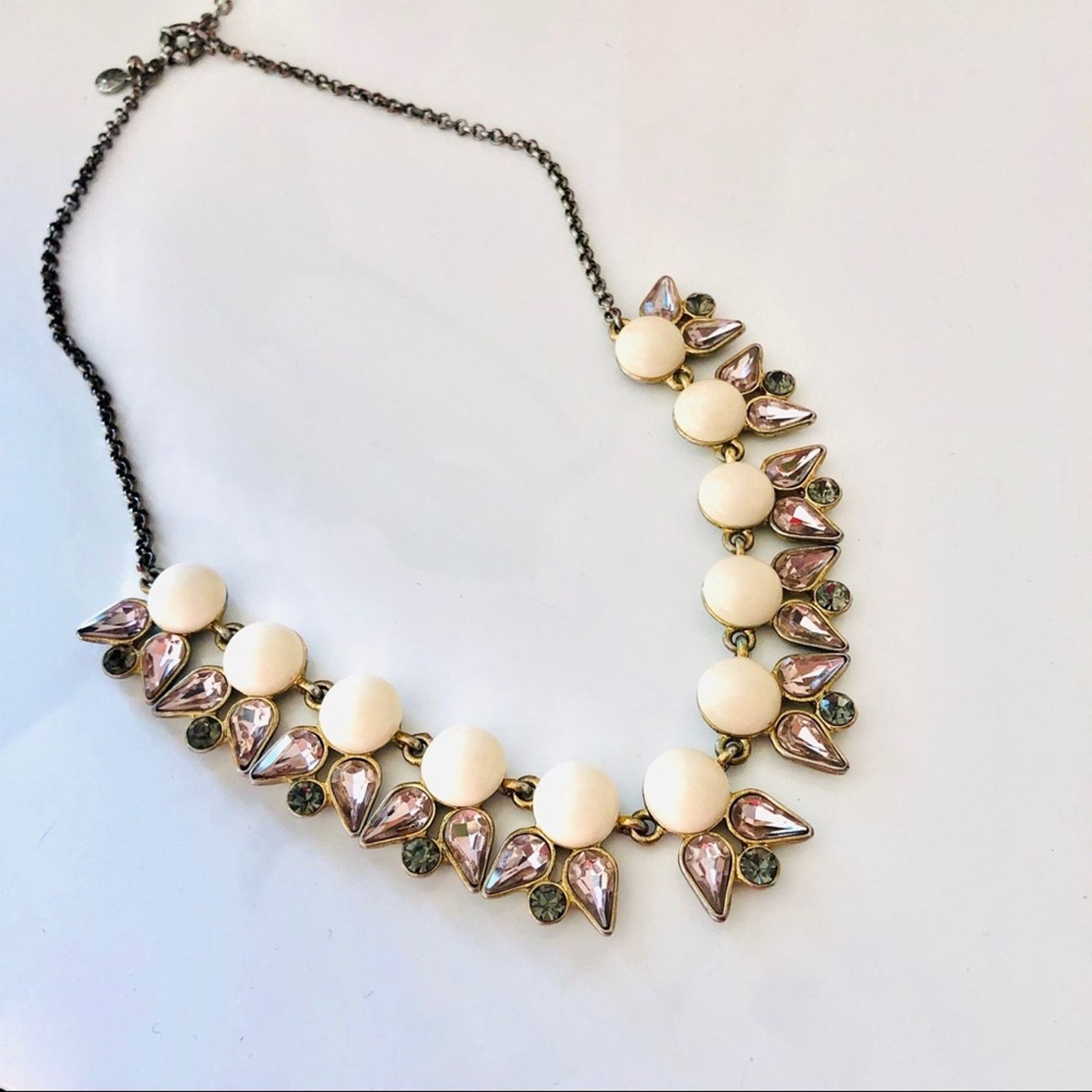 J.Crew J CREW Silver Jewel White Enamel Circle Statement Necklace Size ONE SIZE - 9 Thumbnail