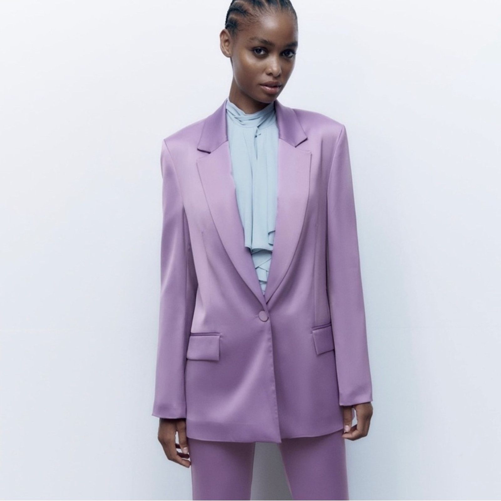 Zara ZARA SATIN EFFECT BLAZER LILAC Size XS / US 0-2 / IT 36-38 - 4 Thumbnail