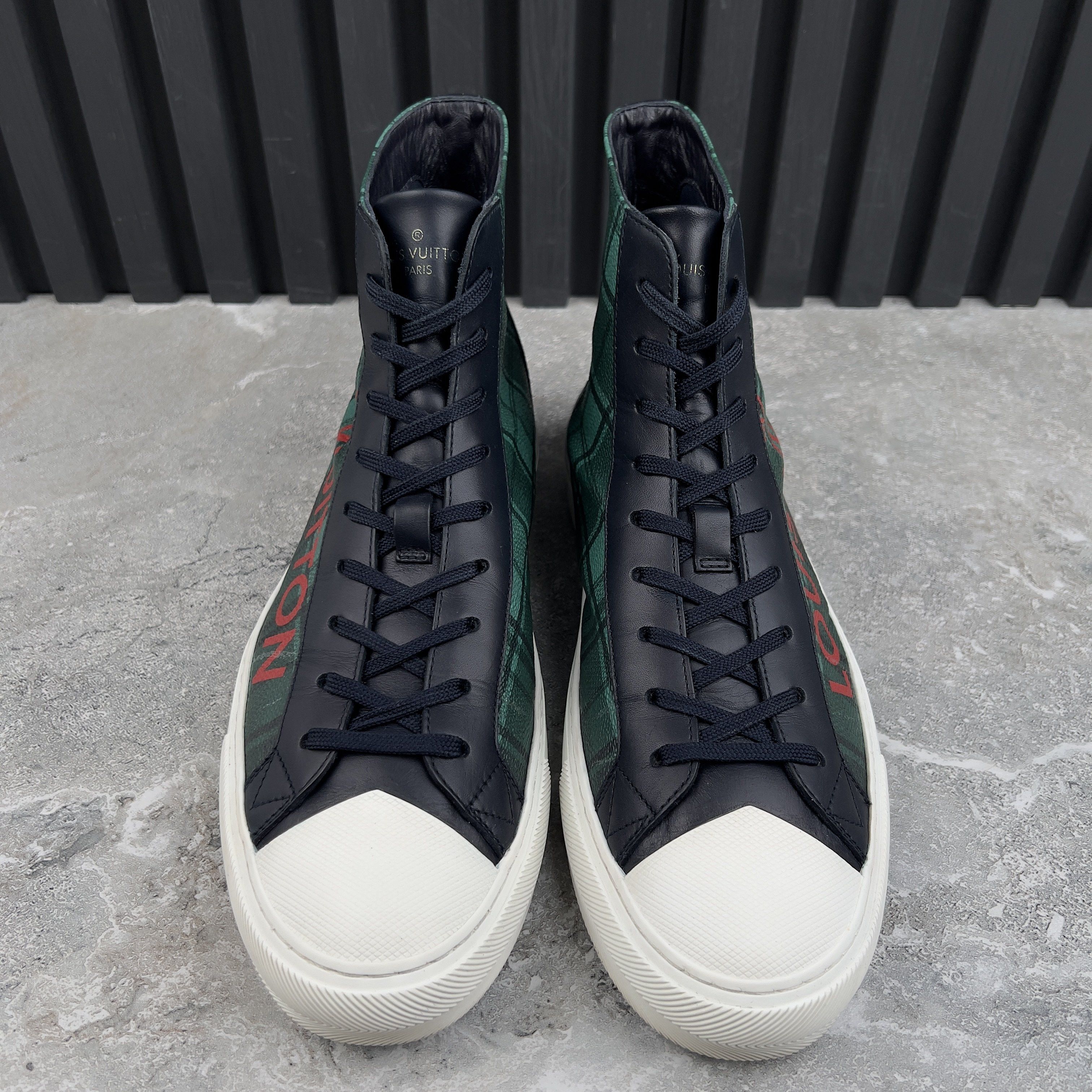 Louis Vuitton Tattoo Sneakers Logo Tartan Pattern Canvas Blue Navy Leather Size US 8 / EU 41 - 4 Thumbnail